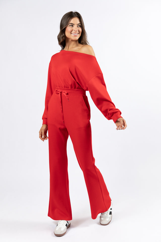 Stylish Red Boat Neck Jumpsuit for Women - Comfortable & Fashionable Outfit for Parties, Dates & Casual Wear | Final Sale