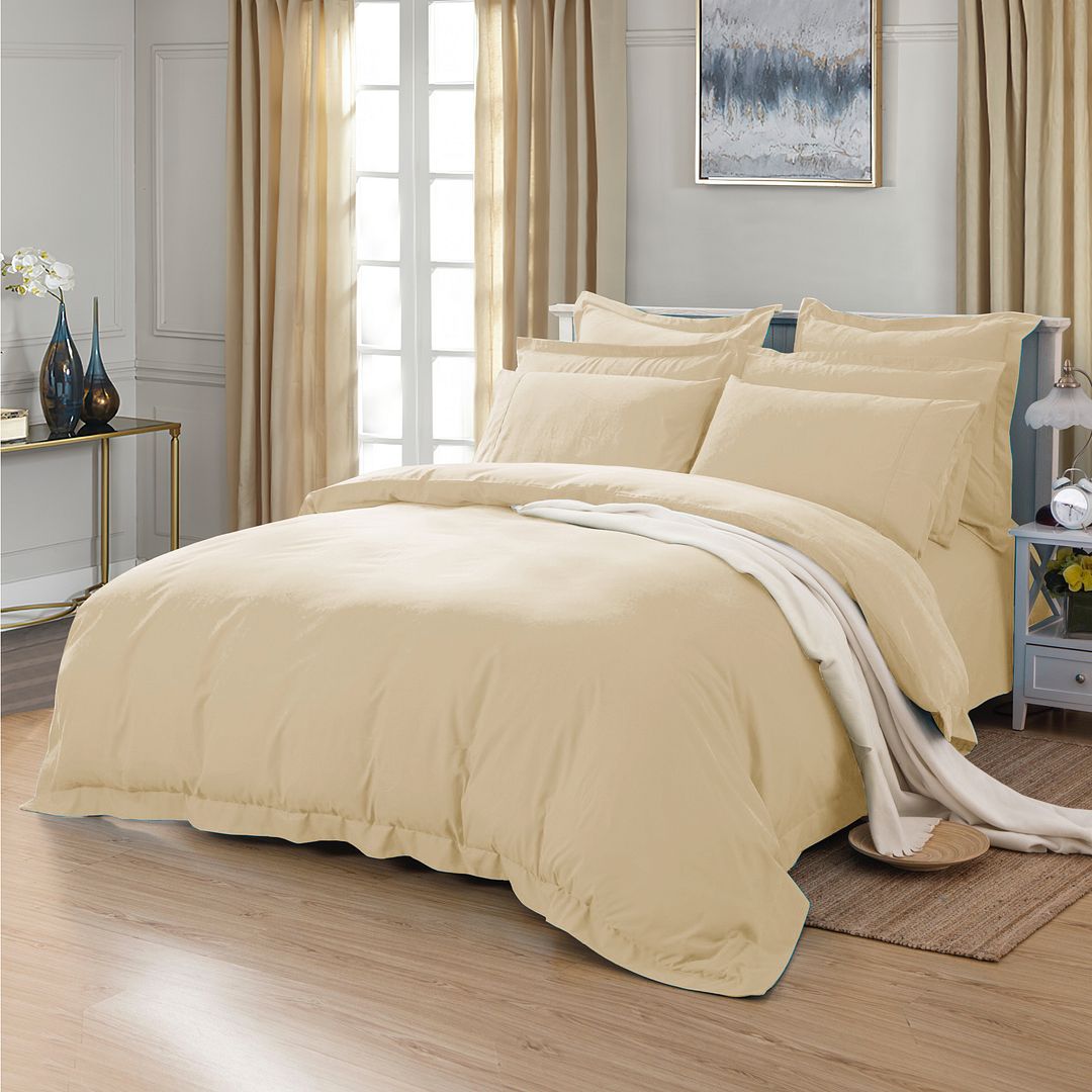 1000 Thread Count Luxury Double Size Yellow Cream Duvet Cover Set - Soft & Breathable Bedding for Master Bedroom, Guest Room & Hotel Use