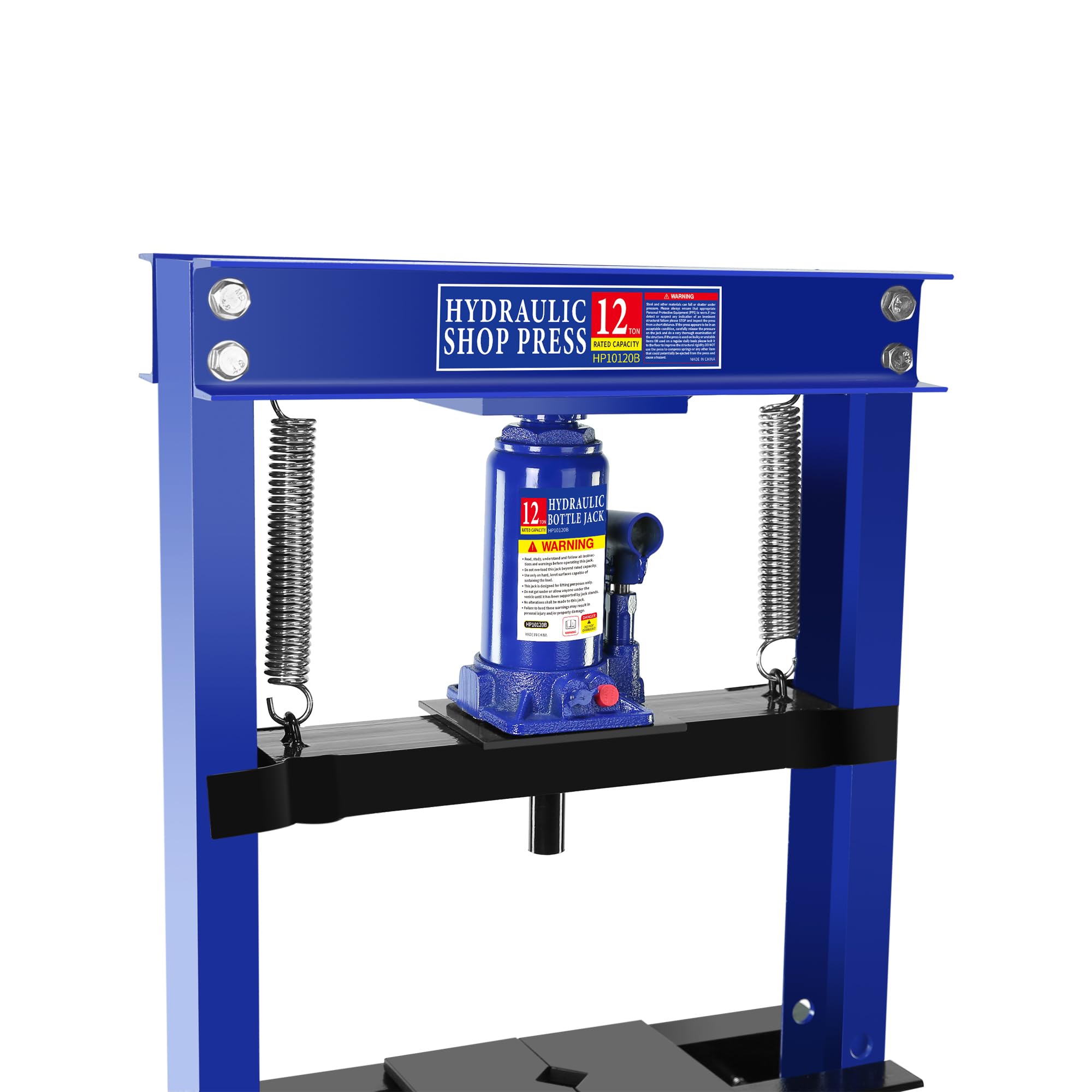 12-Ton Hydraulic Shop Press with Press Plates - Heavy Duty H-Frame Garage Press with Adjustable Work Table (Blue) - Ideal for Auto Repair, Metalworking & Industrial Applications