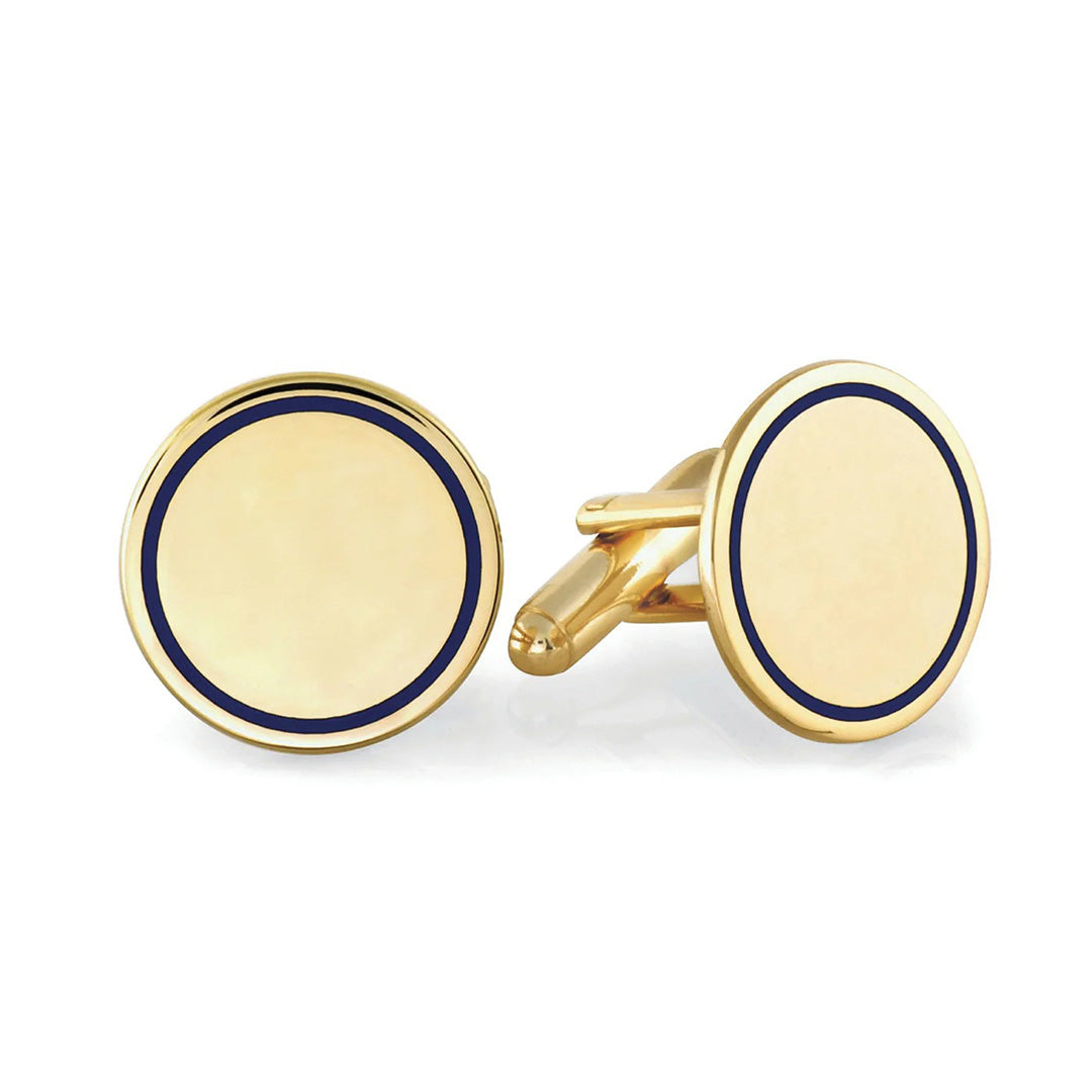 Elegant Gold Plated Blue Enamel Round Cufflinks for Men - Perfect for Weddings, Business Attire & Formal Occasions