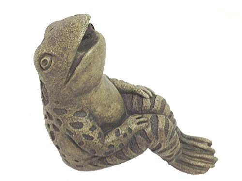 Handcrafted Sitting Frog Pond Spitter Stone Statue - Water Garden Sculpture Decor - Unique Outdoor Garden Gift for Pond, Patio & Backyard Landscaping