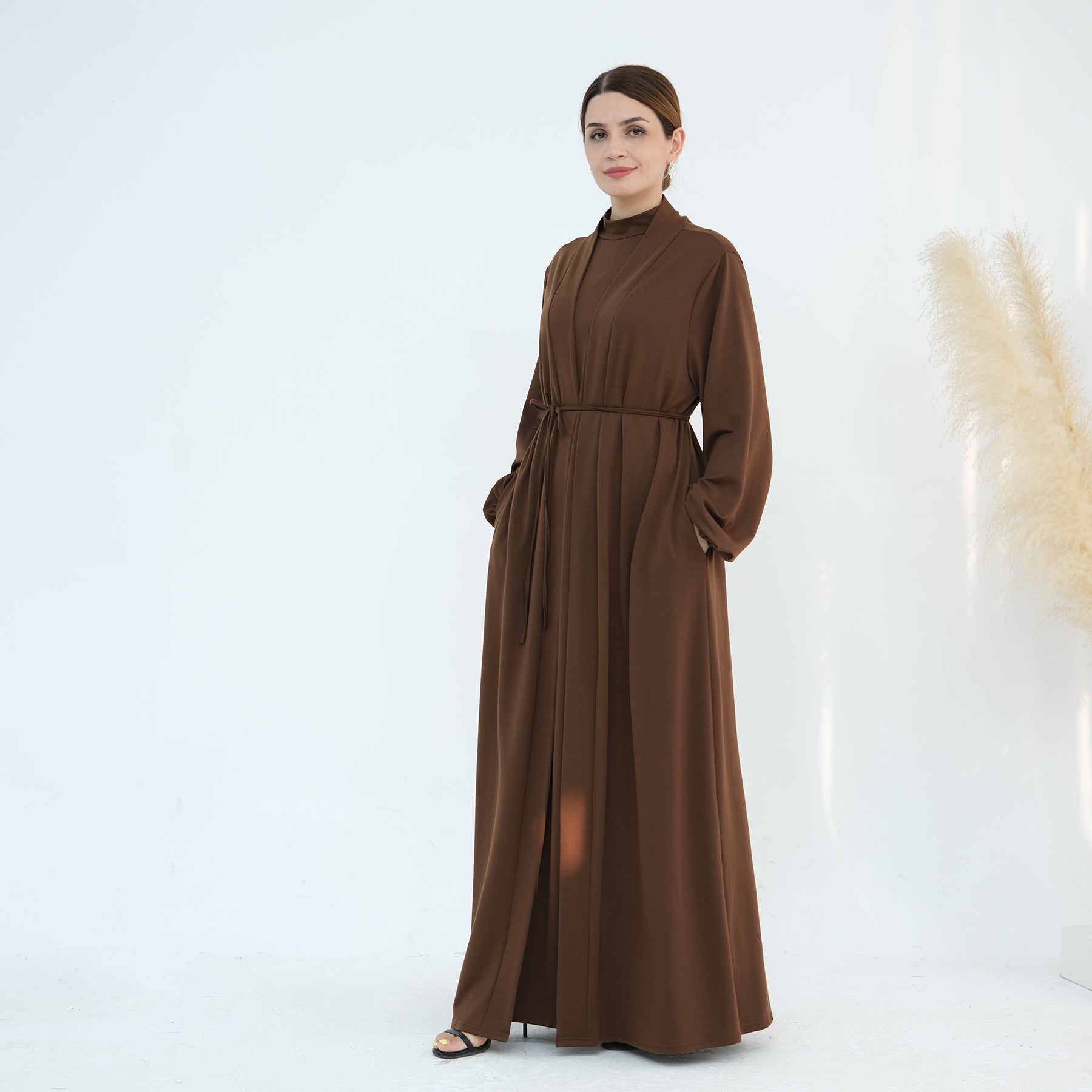 Jojo 3-Piece Modal Abaya Set - Soft & Comfortable Prayer Dress for Women - Brown | Perfect for Prayer, Mosque, and Special Occasions