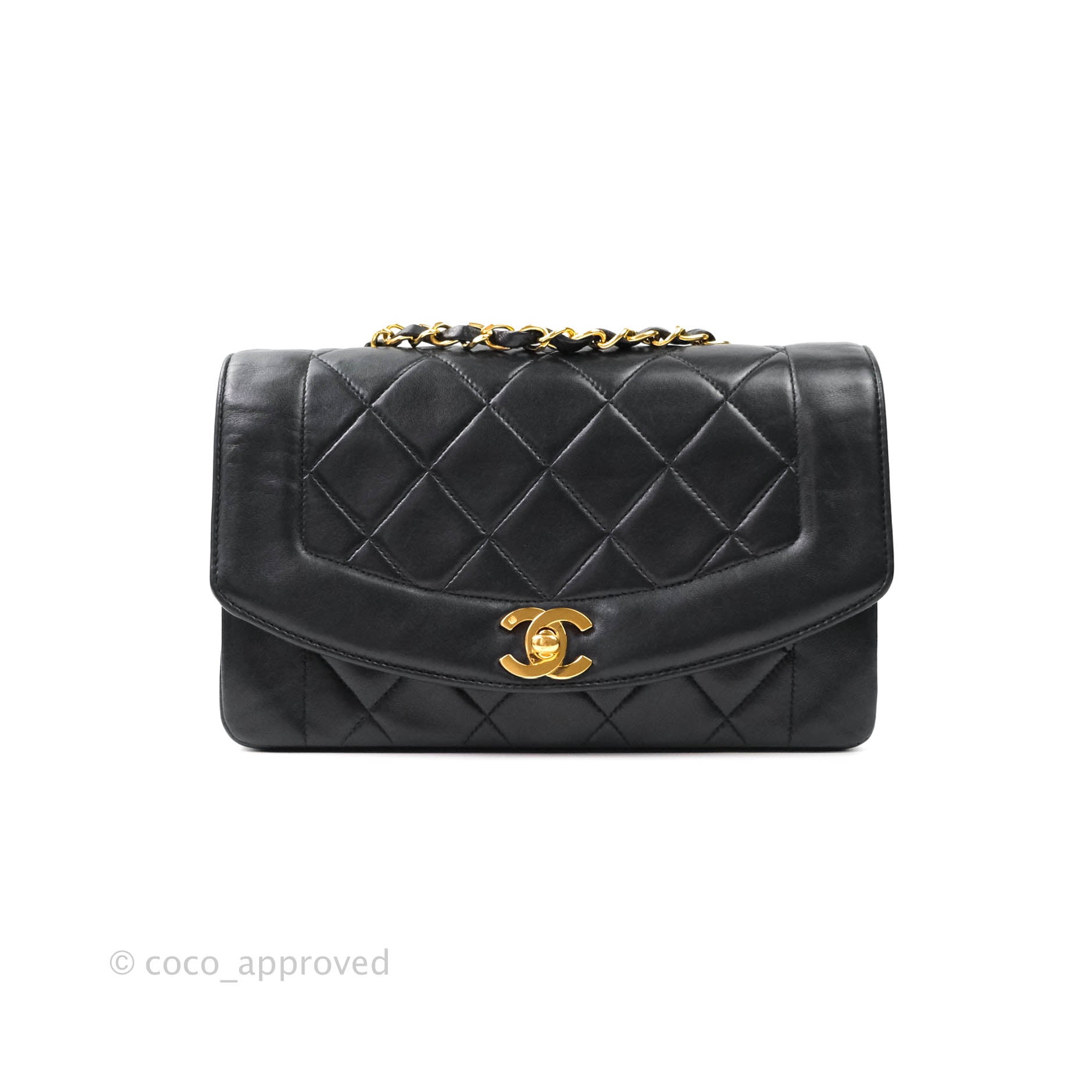 Authentic Chanel Black Quilted Lambskin Small Vintage Classic Diana Flap Bag - Luxury Handbag for Women, Perfect for Evening Events & Special Occasions