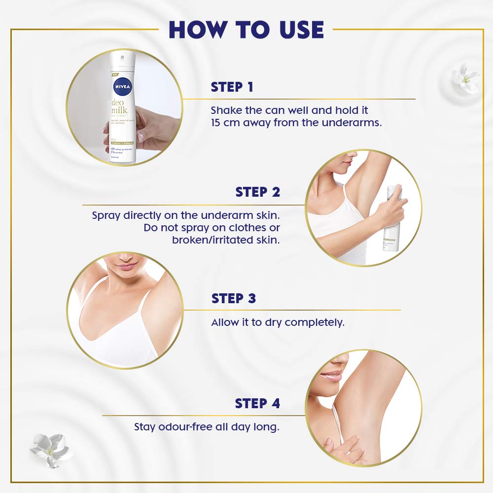 Nivea Deodorant for Women - Deo Milk Dry 150ml | 48-Hour Protection, Gentle on Skin | Perfect for Daily Use, Gym & Active Lifestyle