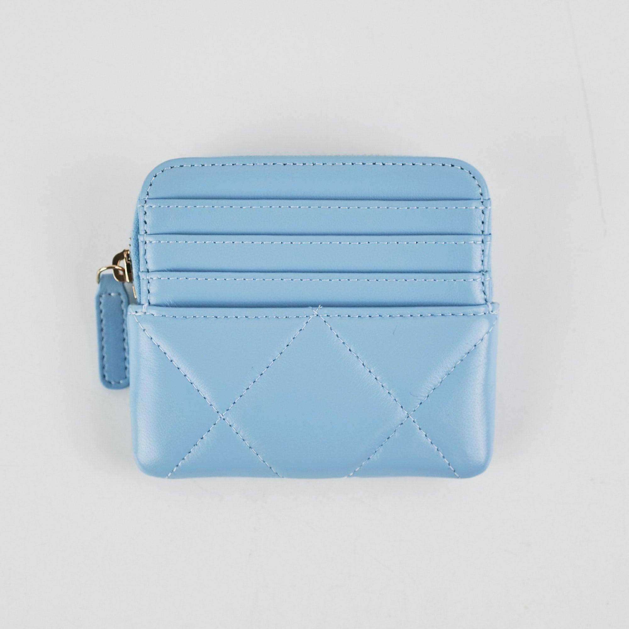 Chanel Zip Card Wallet Lambskin Light Blue Microchipped - Luxury Designer Wallet for Women, Perfect for Everyday Use & Travel Essentials