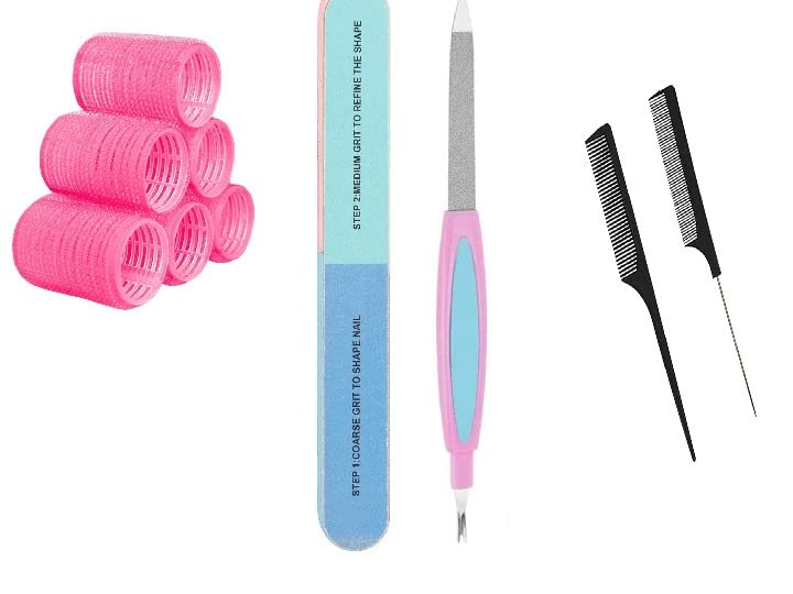 AJORA Hair Curler Roller & Nail Filer Set - Professional Hair Care Tools with Detangling Comb - Perfect for Salon, Home Styling & Manicures