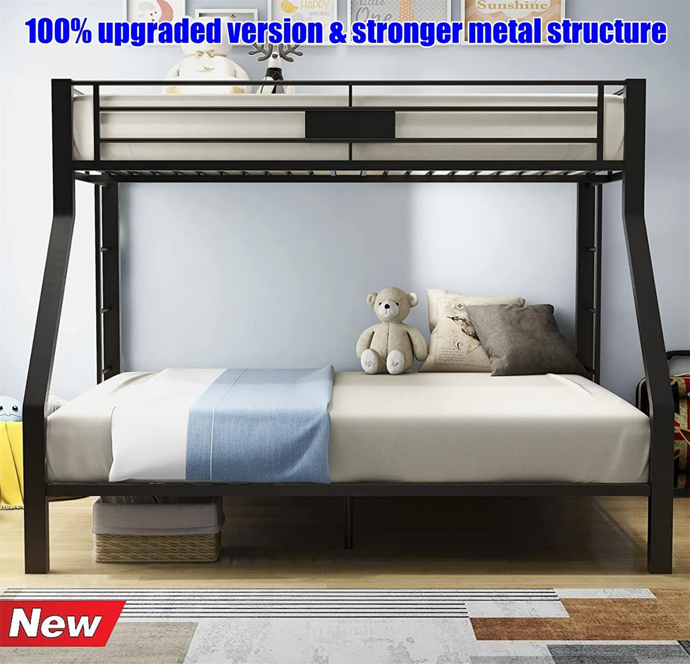 Sturdy Heavy-Duty Metal Queen Bunk Bed Frame - Reinforced Guardrails & Ladder for Kids, Teens & Adults - Twin XL Over Queen Size - Easy Assembly - Durable Thick Steel Construction for Home, Dorm or Guest Room