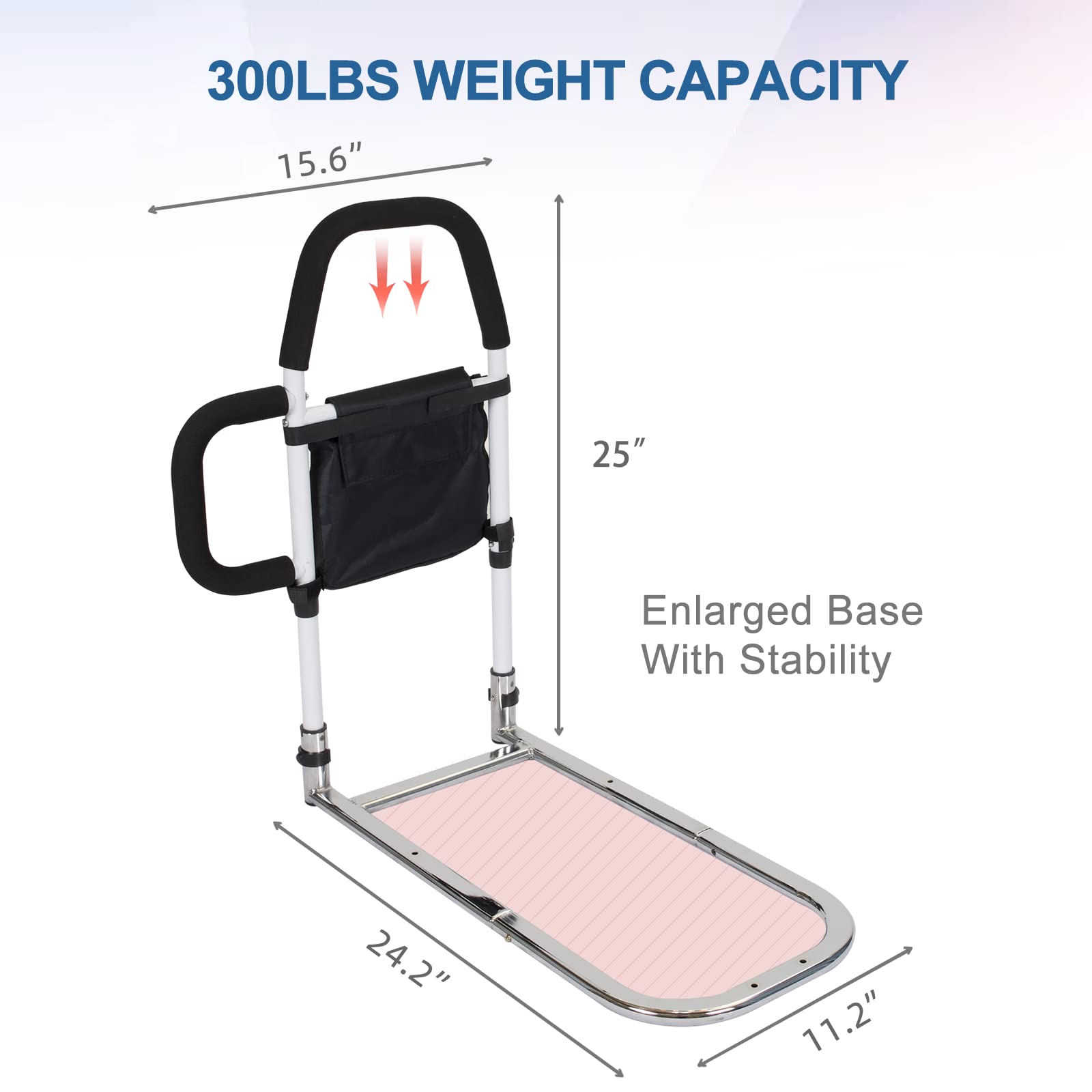 **Bed Rails for Elderly Adults - Adjustable Safety Bed Assist Rail with Dual Grab Bars & Storage Pocket - Supports Up to 300lbs - Fits King, Queen, Full & Twin Beds - Ideal for Seniors, Post-Surgery Recovery & Home Care Assistance**