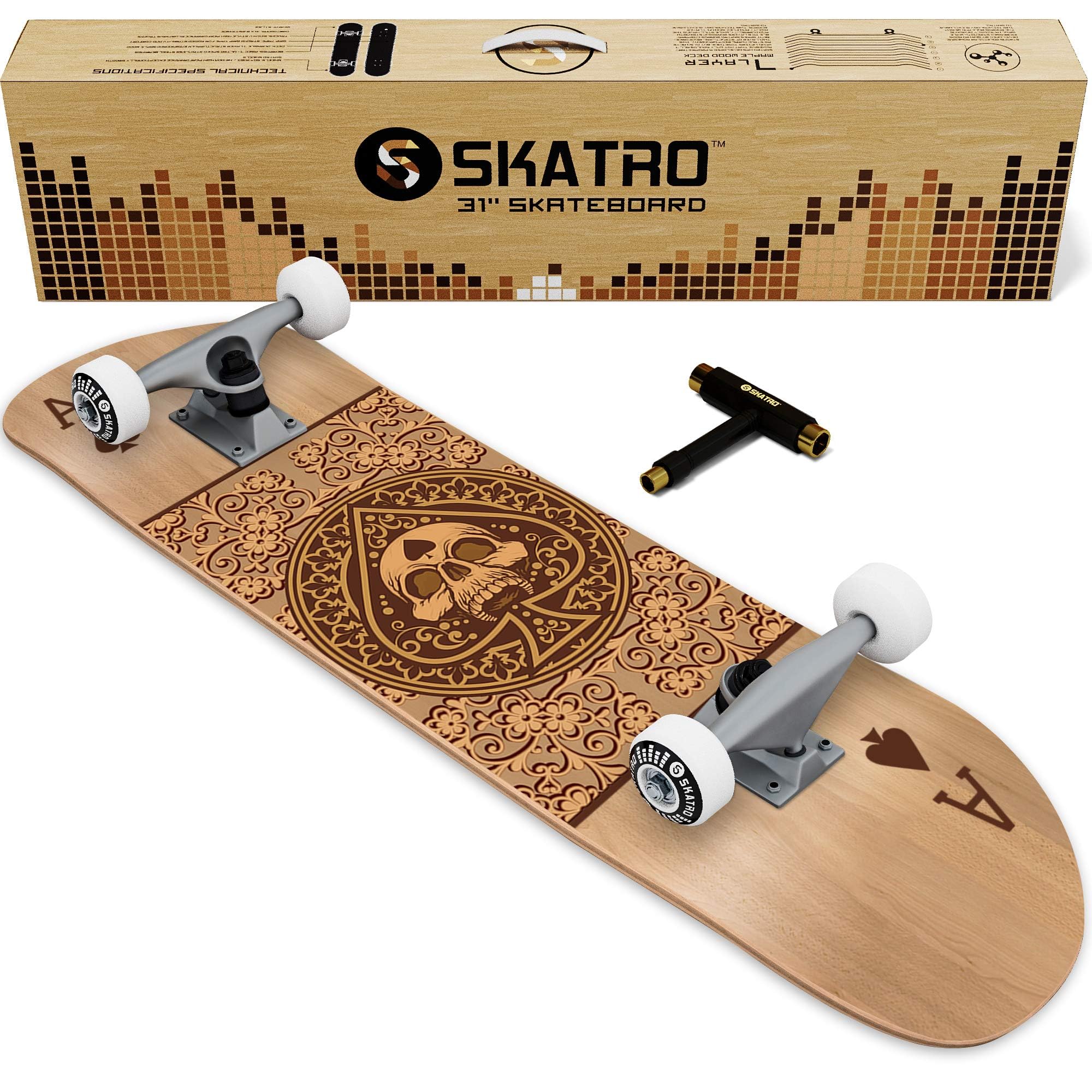 SKATRO Pro Complete Skateboard 31 Inch - Premium Deck for Adults, Teens & Beginners - Perfect for Commuting, Tricks & Street Skating