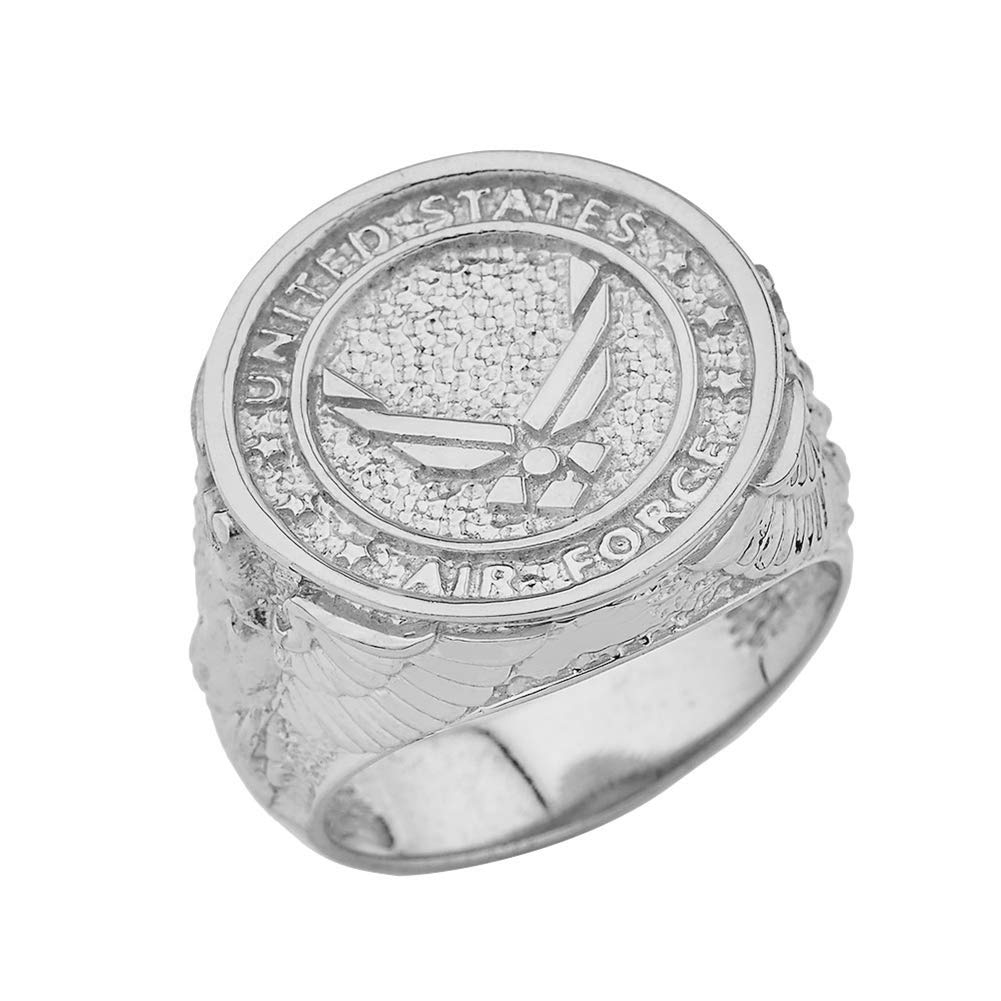 Men's Solid Sterling Silver US Air Force Military Insignia Ring - Size 11.75 - Perfect for Veterans, Military Enthusiasts & Patriotic Gifts