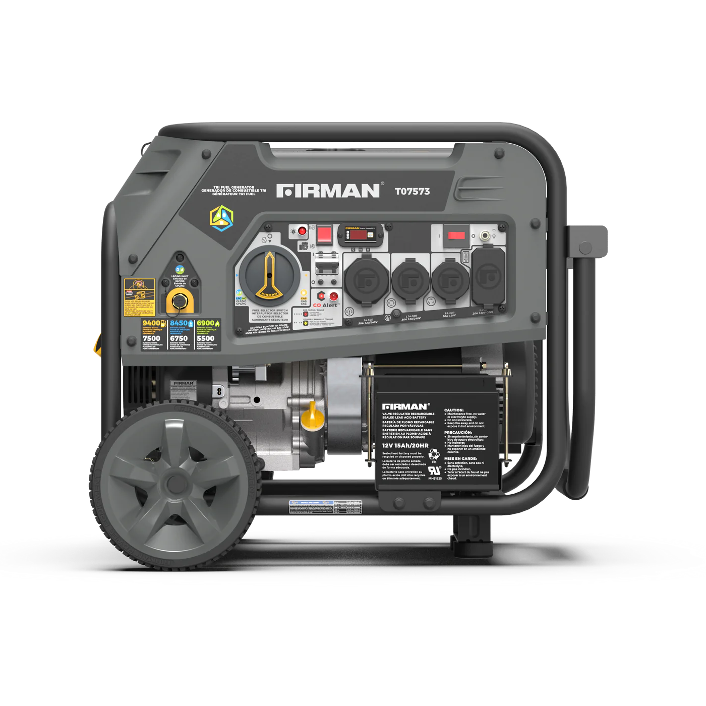 Firman T07573 Tri Fuel Generator 7500W/9400W - Runs on Gas, Propane & Natural Gas - 120/240V Electric Start - Reliable Power for Home Backup, Camping & Job Sites (RFB Certified)