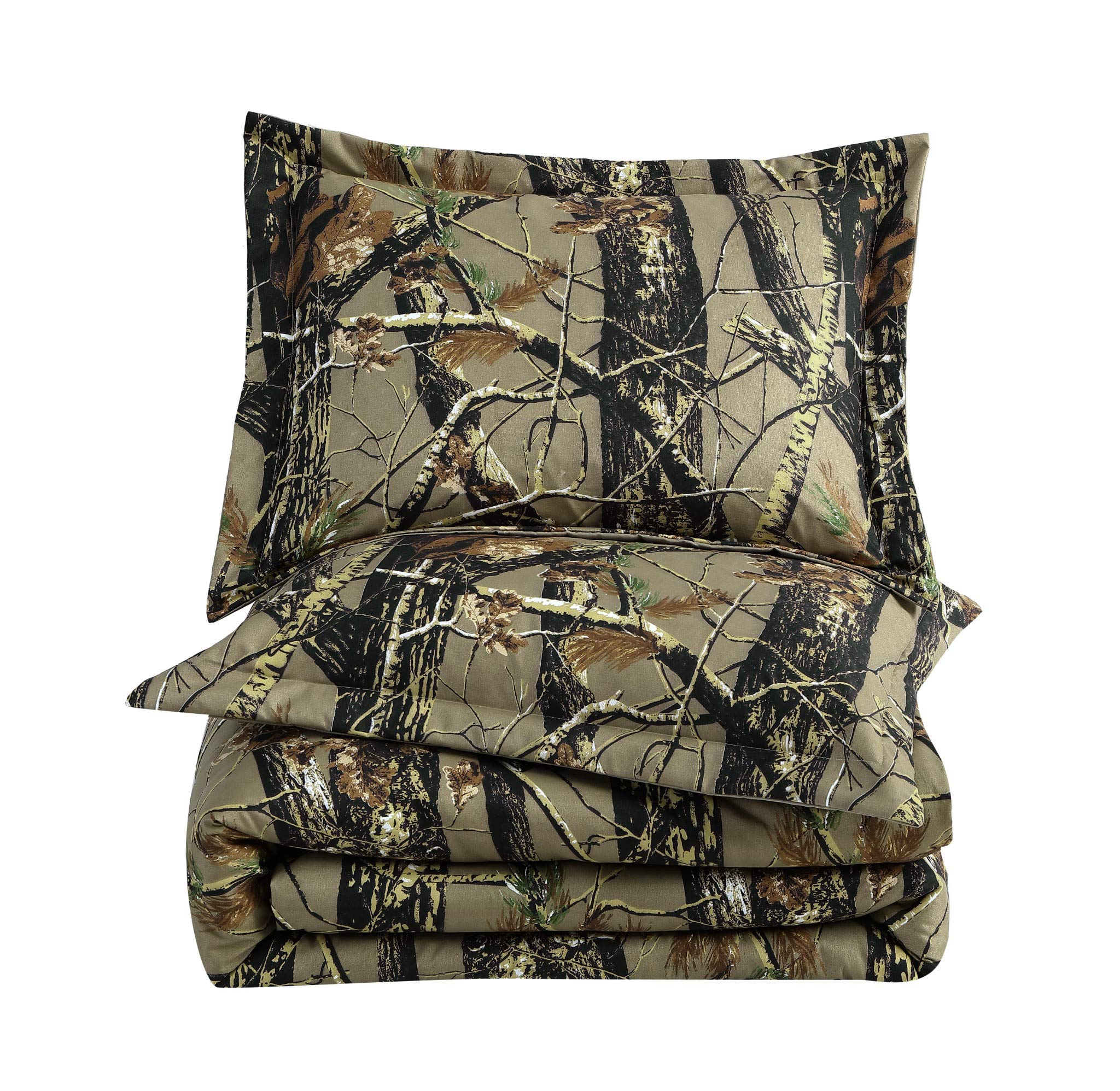 Chezmoi Collection Salem 3-Piece King Size Comforter Set - Nature Camo Tree Leaves Printed Soft Microfiber Bedding for Cabin Lodge & Forest Theme - Perfect for Rustic Bedroom Decor, Cozy Cabin Retreats and Outdoor-Inspired Home Styling