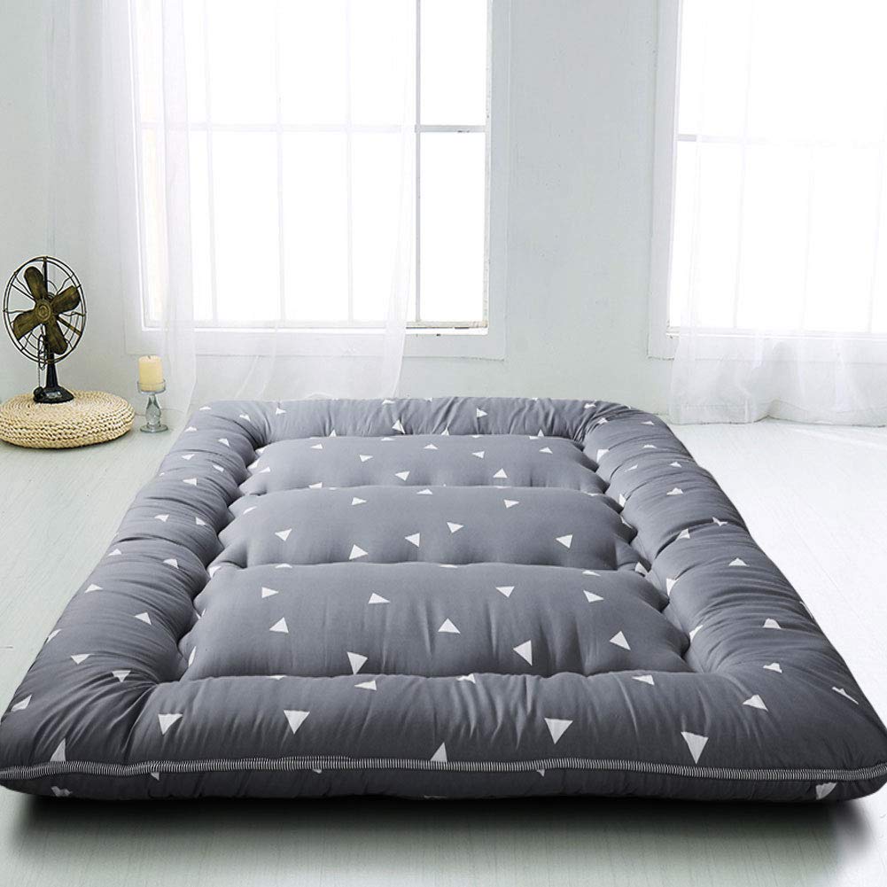 MAXYOYO King Size Floor Mattress - Grey Triangle Japanese Futon for Bedroom, Guest Room & Camping | Extra Large Floor Cushion for Sleeping, Lounging & Travel