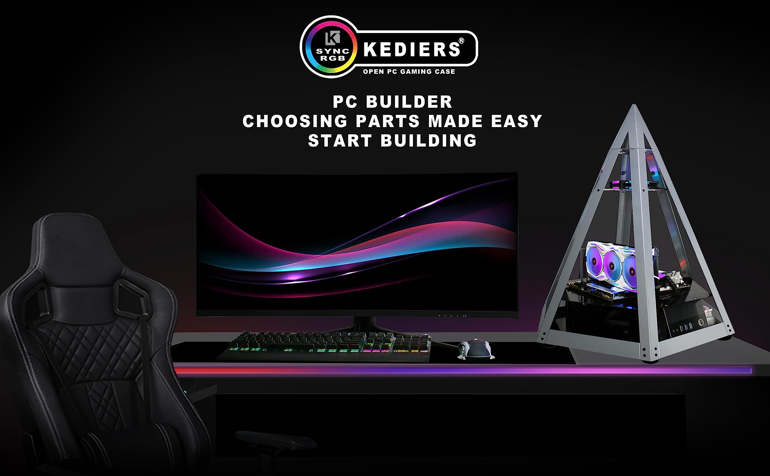 KEDIERS Diamond Pyramid ATX Mid Tower PC Case - Innovative Gaming Computer Case with Tempered Glass & RGB Lighting, High Airflow Design for Gaming PCs (Model C600) - Perfect for Esports, Streaming & High-Performance Gaming Setups