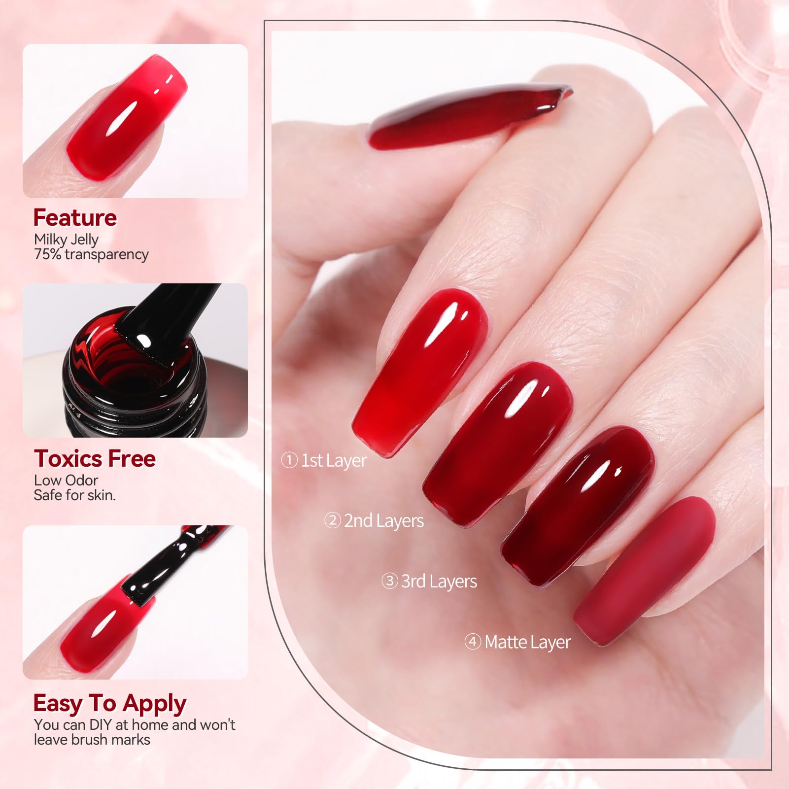 Born Pretty Jelly Burgundy Gel Polish - Christmas Red Nail Art for DIY