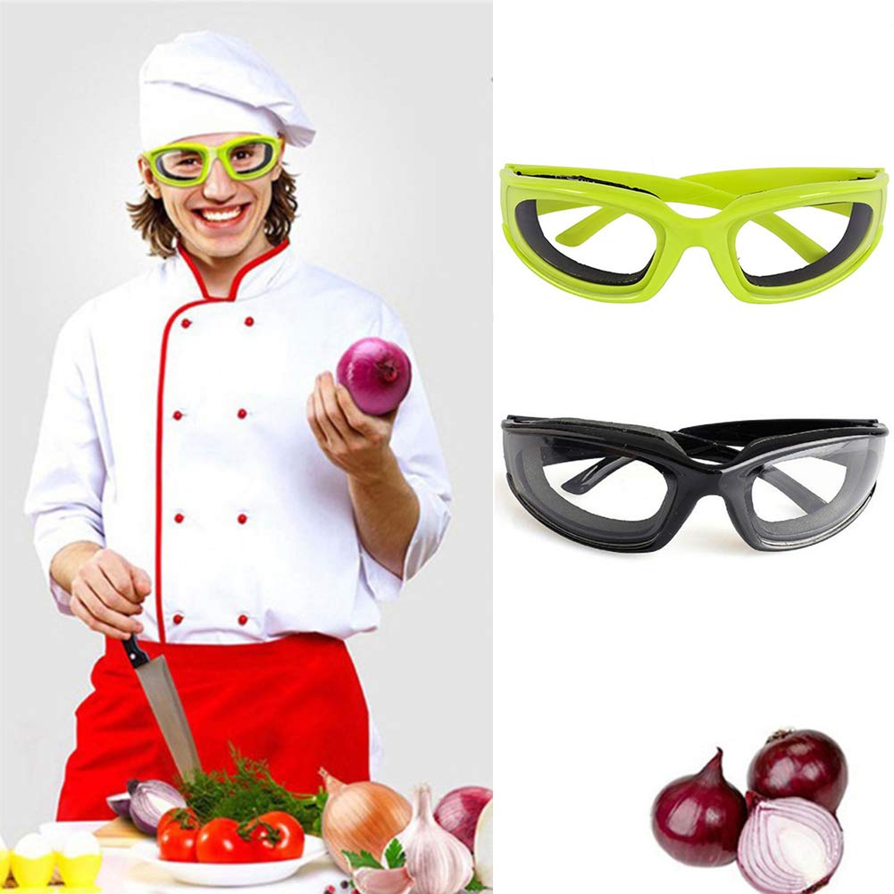 2 Pcs Tear-Free Onion Goggles - Kitchen, Grilling & Cooking Safety Goggles, Dustproof Design in Black & Green for Eye Protection During Food Prep and Outdoor Activities