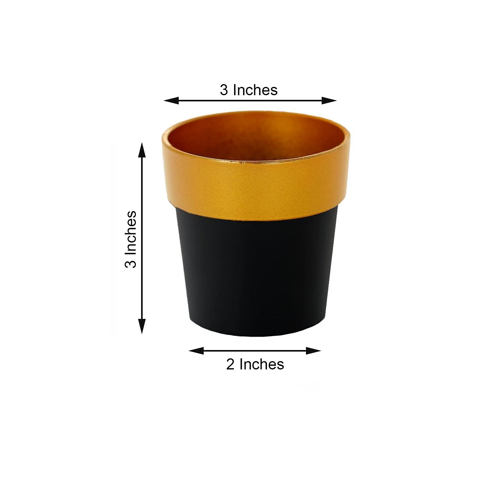 3-Inch Black Gold Metallic Round Plastic Flower Pots - Set of 3, Wedding Centerpieces, Home & Garden Decor, Perfect for Wedding Receptions, Table Decorations, and Indoor Plant Displays