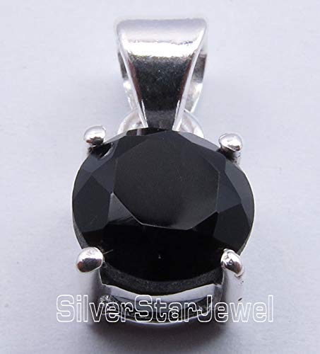 925 Sterling Silver Black Onyx Prong Set Pendant Necklace - 0.6 Inch Elegant Jewelry for Hanukkah Gifts, Birthday & Anniversary - Perfect for Everyday Wear & Special Occasions