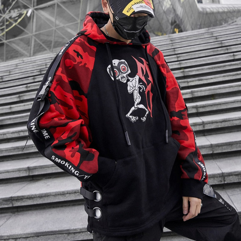 Alien Print Camouflage Thick Hip Hop Hooded Sweatshirt for Men - Streetwear Fashion, Urban Style, Winter Warm Pullover for Casual Outfits & Hip Hop Concerts