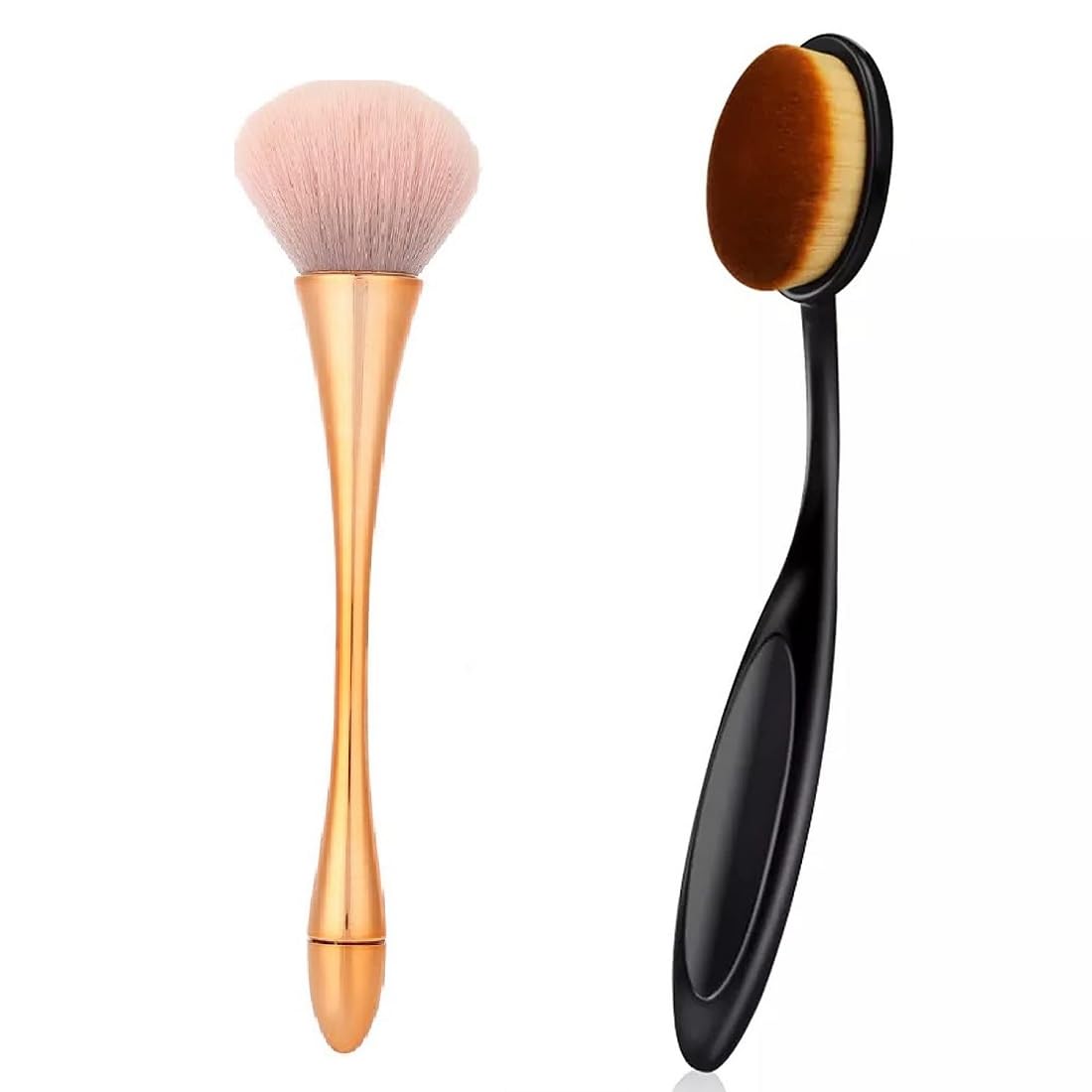 Oval Makeup Brush for Blending Foundation & Powder - Soft Golden Nail Tools (2-Pack) - Perfect for Professional Makeup & Dust Removal