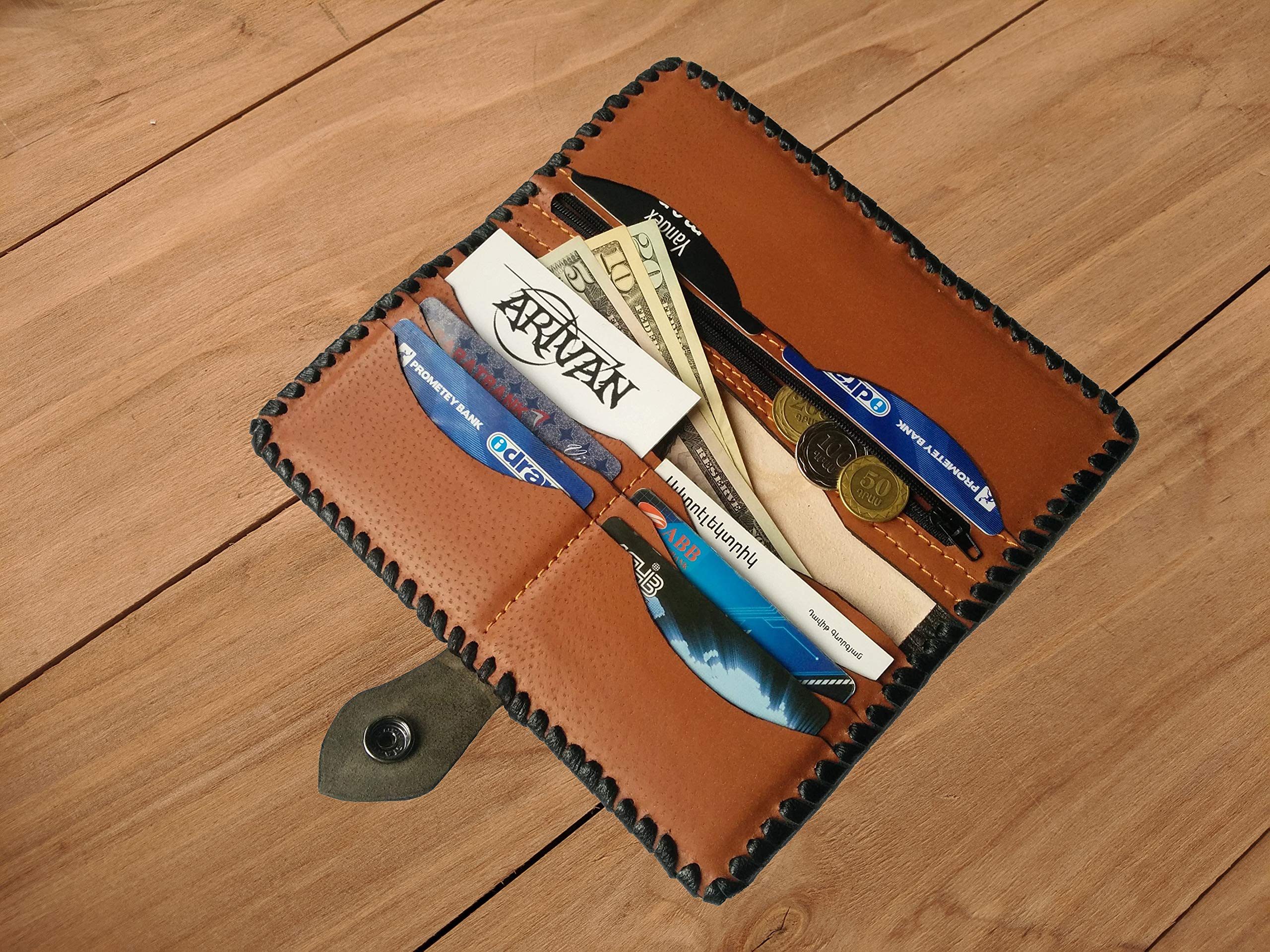 Handmade 3D Genuine Leather Biker Wallet for Men - Custom Engraved Sun Moon Galaxy Design - Personalized Long Leather Wallet for Daily Use & Gift Giving