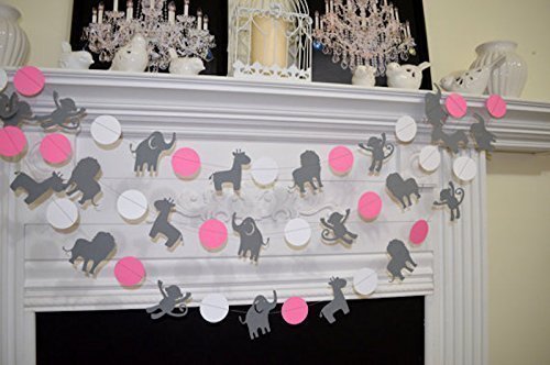 Safari Garland Decorations - Elephant, Monkey, Lion & Giraffe Theme for Baby Birthday Party & Shower (Pink & Blue) - Perfect for Jungle Nursery, Safari-Themed Events & First Birthday Decor