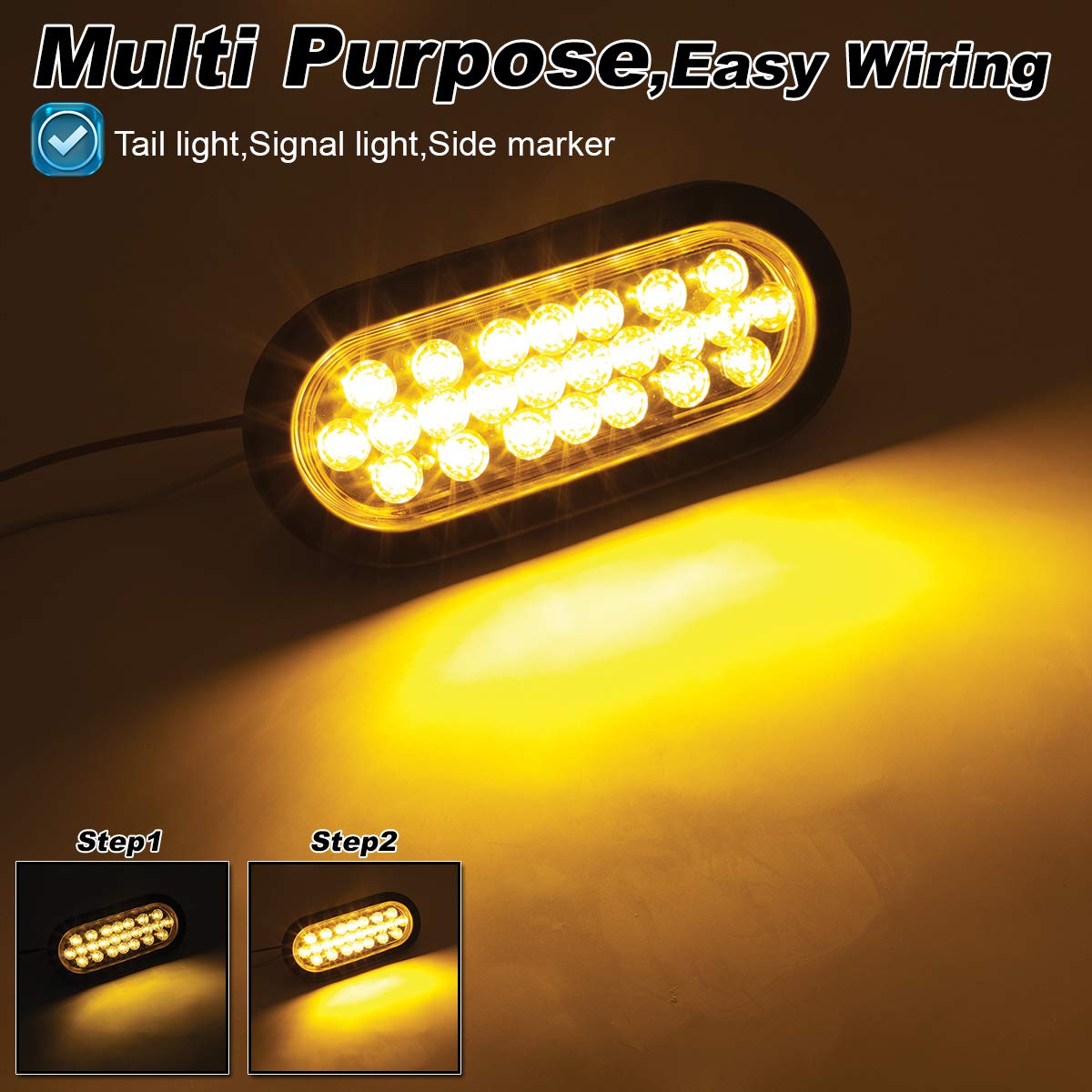 24 LED Amber 6 Inch Oval Trailer Marker Lights - 12V DC Clearance Lamps with Turn Signal for Trucks, Trailers, RVs & Pickups (2 Pack) - Waterproof & Durable for Night Driving, Towing & Road Safety