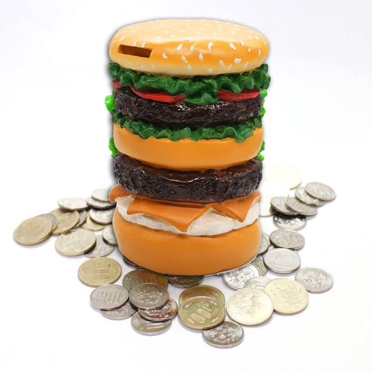 Digfpwt 3D Hamburger Piggy Bank - Creative Burger-Shaped Coin Bank for Kids & Adults, Resin Money Box with Drop-Resistant Design, Perfect Home Decor & Birthday Gift for Saving Change (Kitchen, Bedroom, Office)