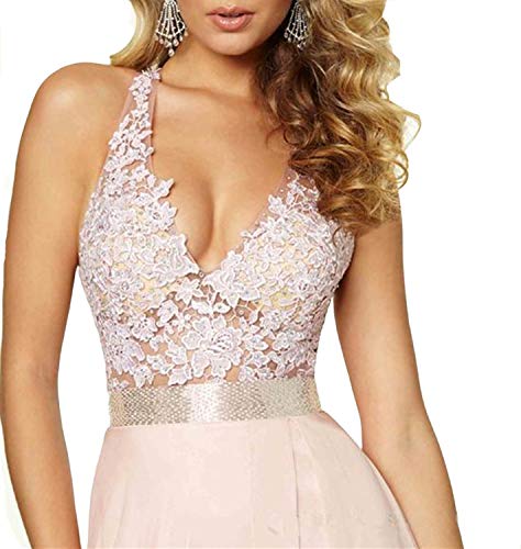 Emanni Women's Elegant Spaghetti Strap V-Neck Backless Long Prom Dress with Side Slit - Perfect for Evening Gala, Homecoming, Cocktail Party & Formal Occasions