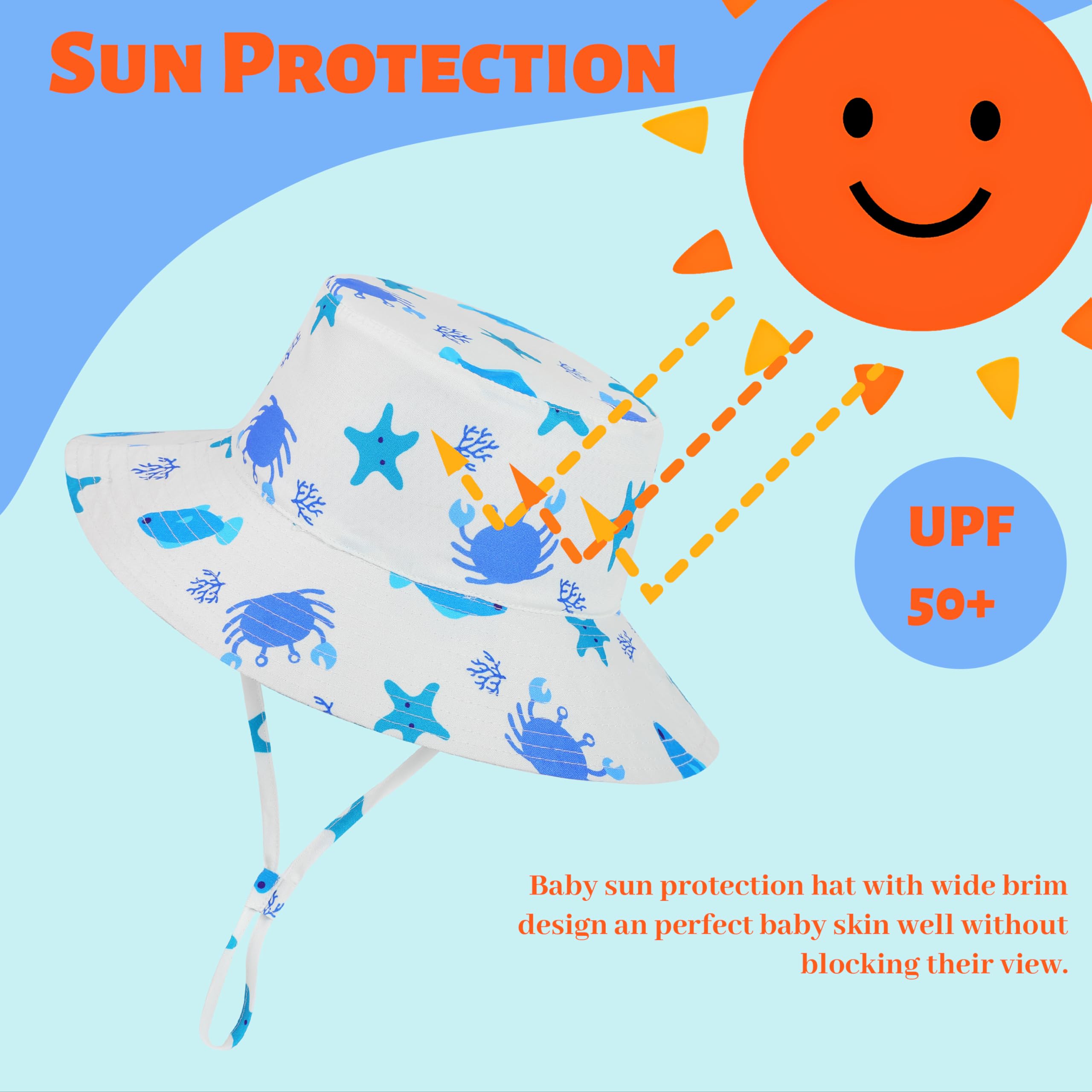 Baby Sun Hats for Toddlers - UPF 50+ Wide Brim Summer Beach Hat for Boys & Girls, Shark Grey Swim Bucket Hat for Outdoor Play, Pool, Beach & Park Activities