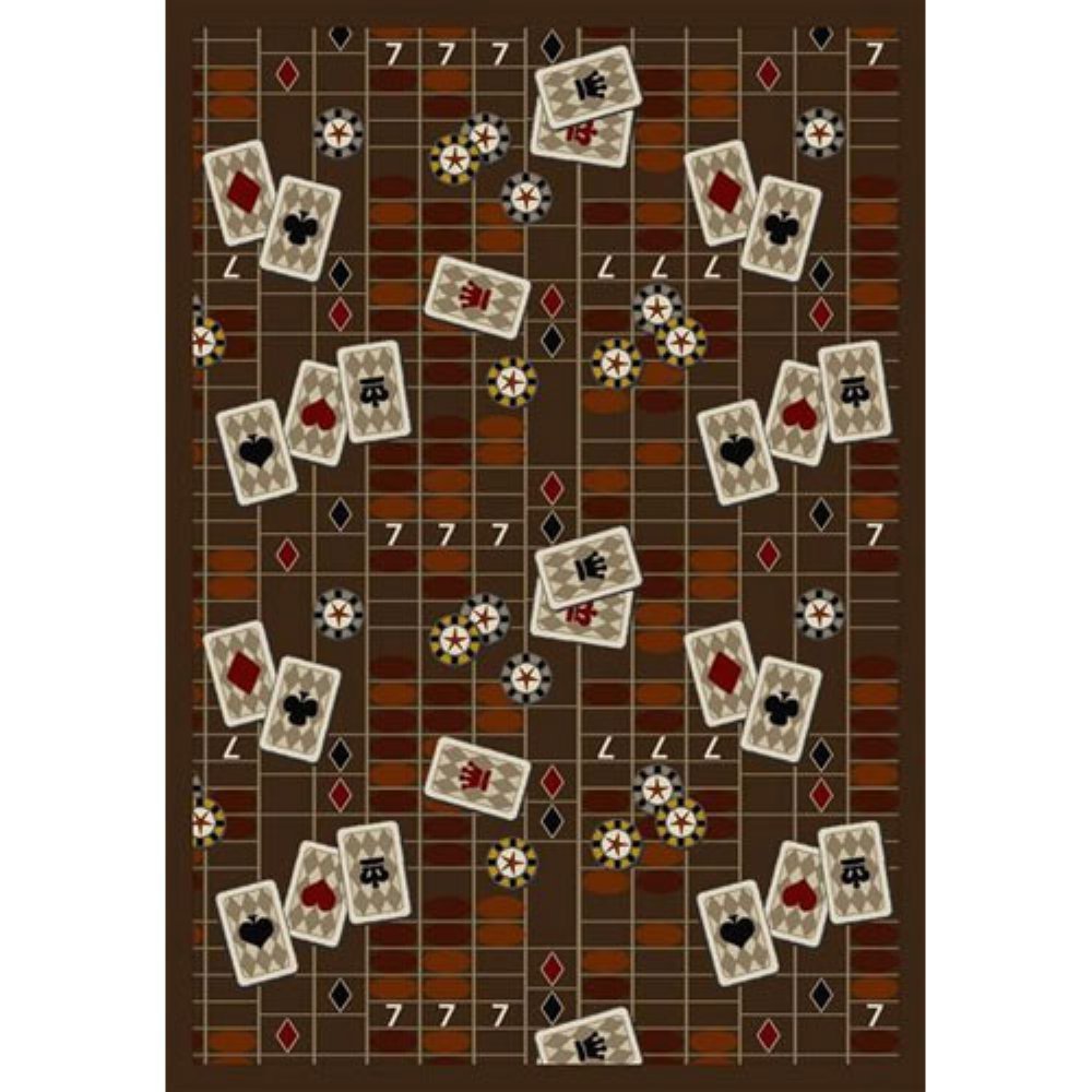 Joy Carpets Games People Play Feeling Lucky Gaming Area Rug in Chocolate - Perfect for Game Rooms, Living Rooms, and Kids' Play Areas