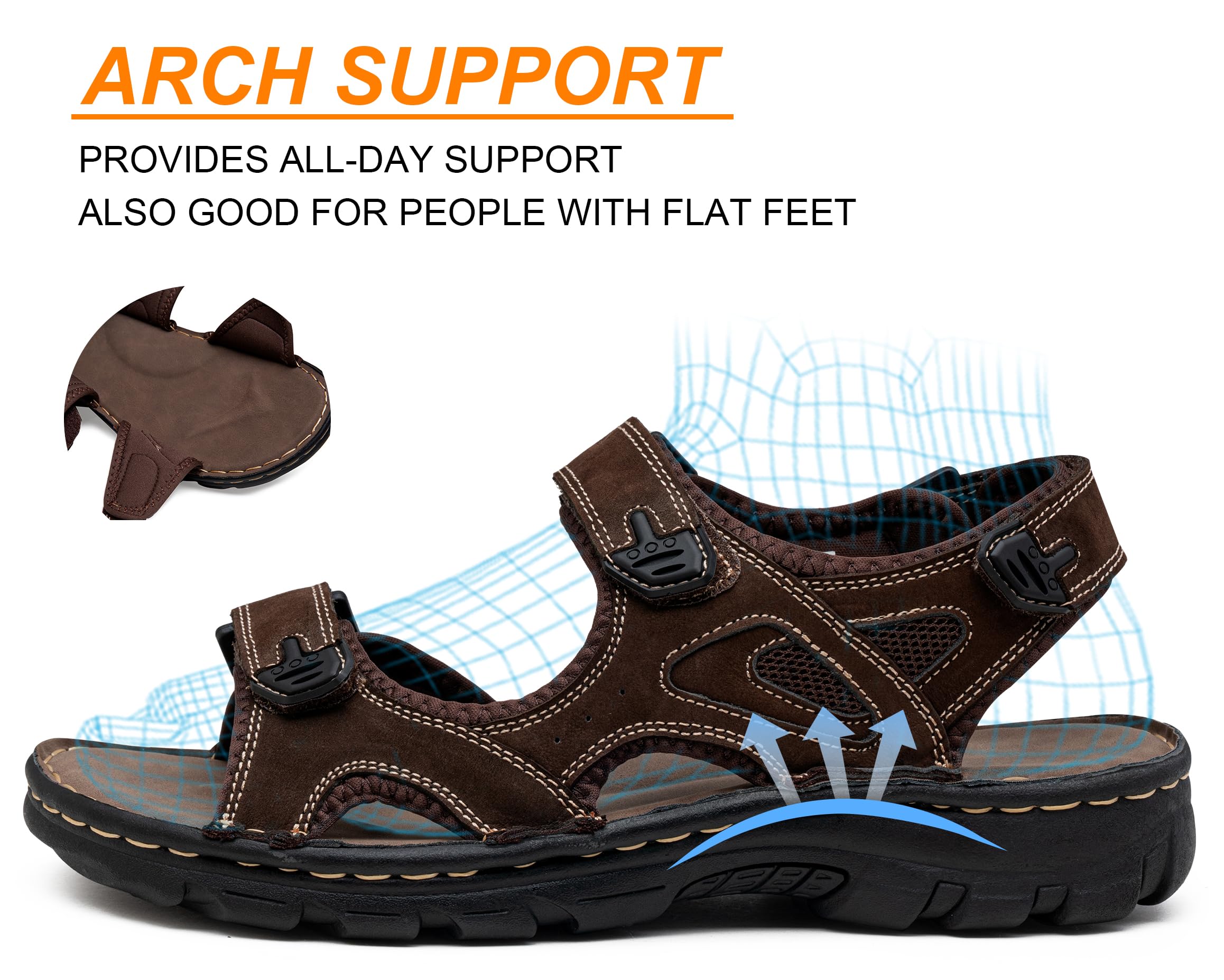 Jousen Men's Leather Open Toe Sandals - Breathable Beach & Hiking Sandals for Summer Outdoor Activities | Perfect for Walking, Travel and Water Sports