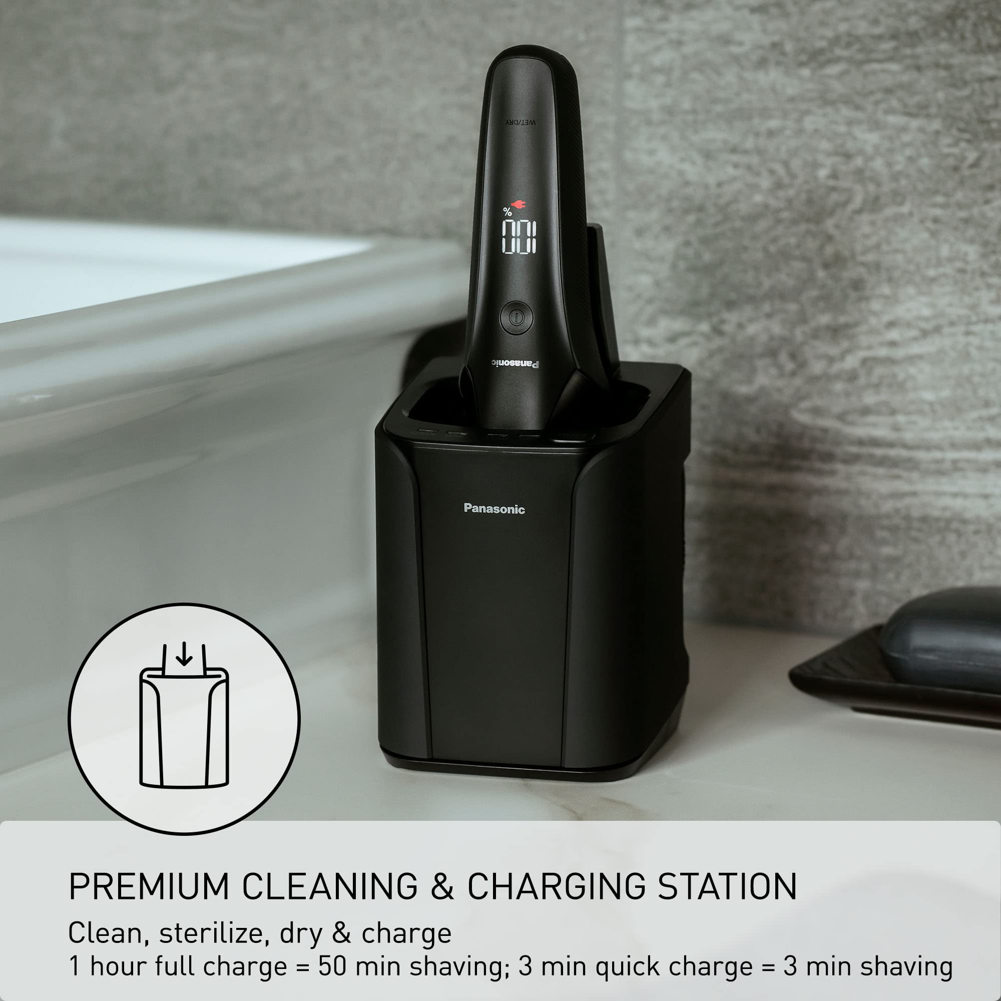 Panasonic ES-LS9A-K ARC6 Six-Blade Men's Electric Razor with Automatic Cleaning & Charging Station - Black | Wet/Dry Shaving for Travel & Daily Grooming