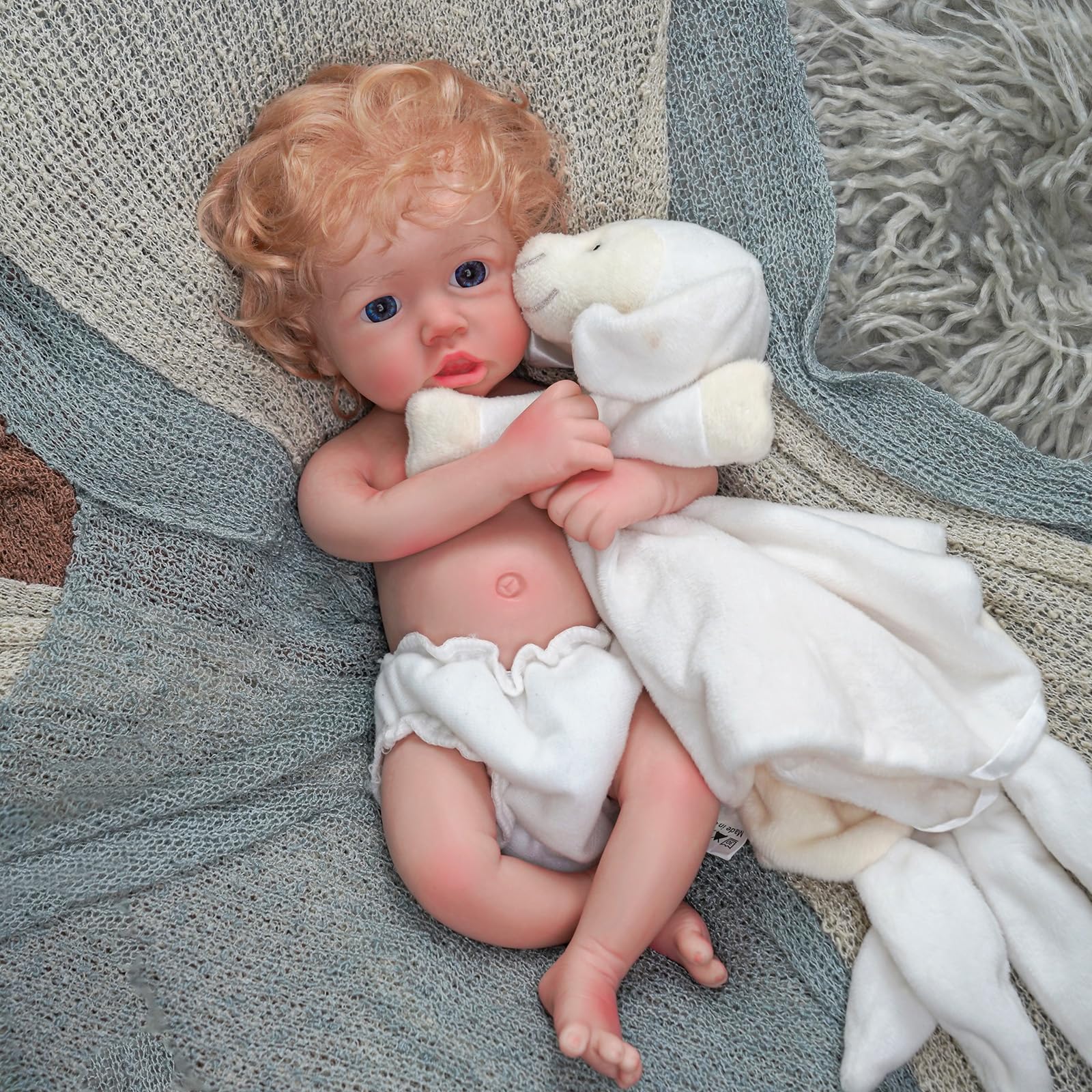 12 Inch Realistic Silicone Reborn Baby Doll with Blue Eyes & Golden Hair - Lifelike Full Body Baby Girl Doll for Collectors, Gift Giving, Nursery Decor & Photography Props