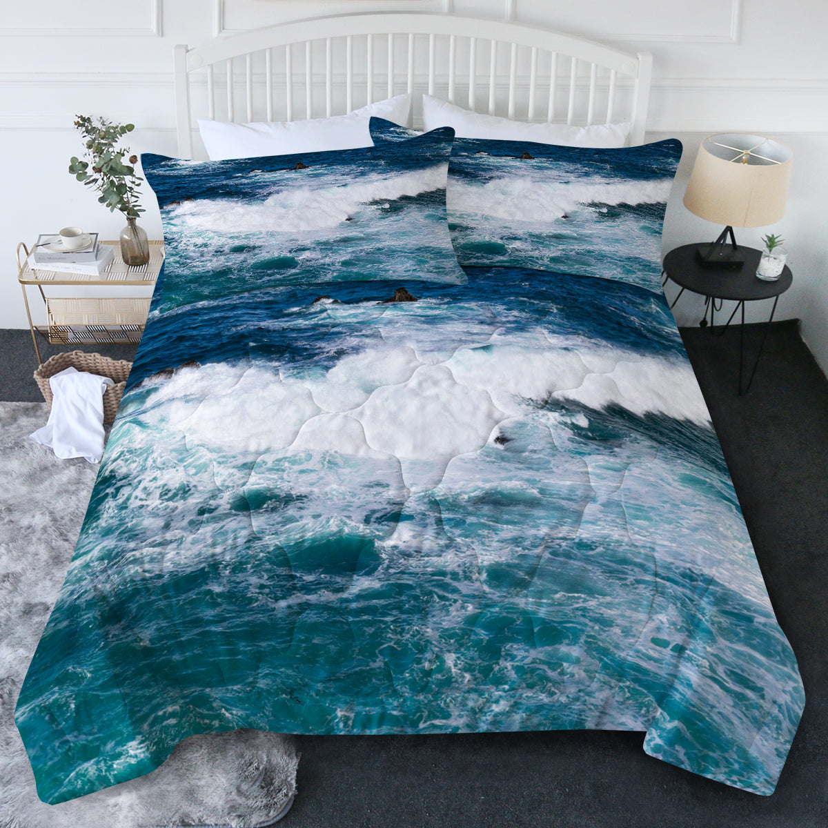 Ocean Comforter Set - King Size Blue Coastal Bedding with Duvet Cover & Pillow Shams - Perfect for Beach House, Master Bedroom or Guest Room Decor