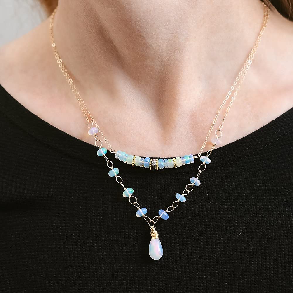 Genuine Ethiopian Welo Opal Teardrop Necklace in Gold - Elegant Women's Jewelry for Weddings, Bridal & October Birthstone Gifts - Perfect Birthday Present & Anniversary Keepsake