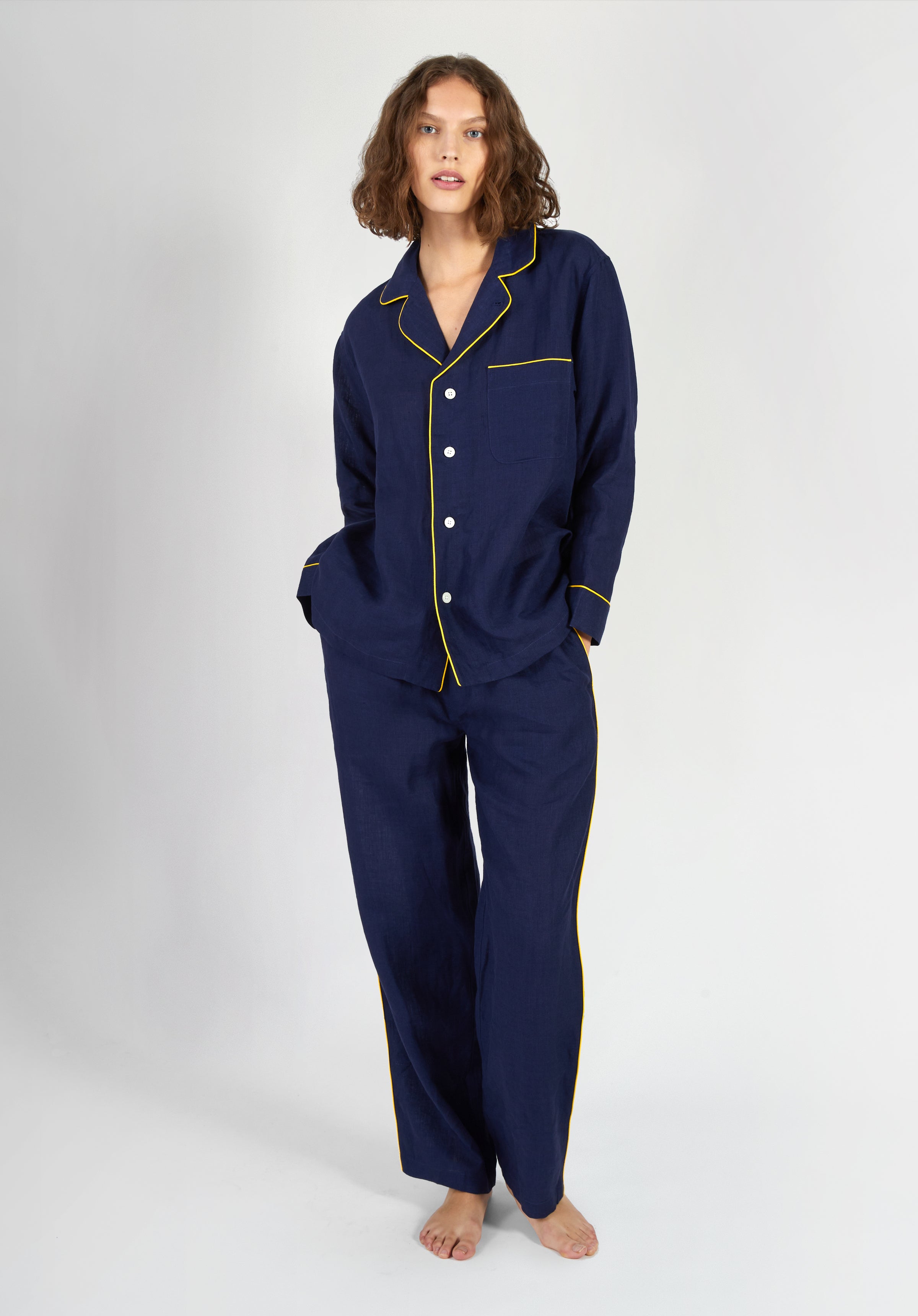 Milton Navy Linen Pajama Shirt for Men - Soft & Breathable Sleepwear for Comfortable Nights at Home or Travel