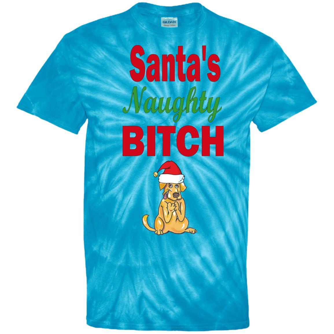 Santa's Naughty Bitch Tie Dye T-Shirt for Women | Funny Christmas Party Outfit | Holiday Gift for Her | Casual Wear & Festive Occasions