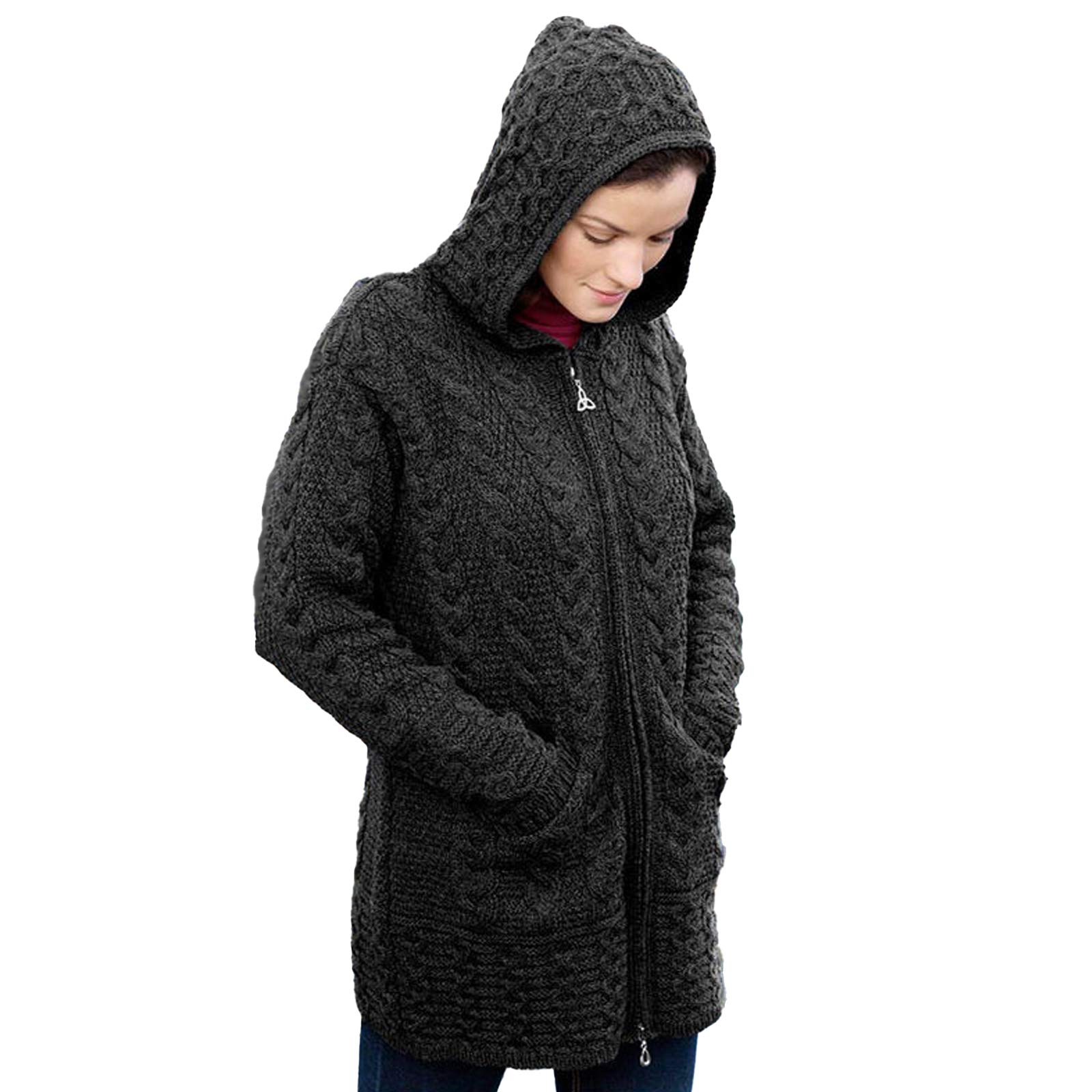 Aran Crafts Women's Hooded Zip Coat - Waterproof Winter Jacket with Fleece Lining for Outdoor Activities, Hiking & Casual Wear
