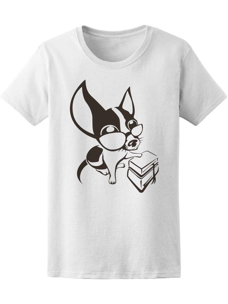 Smartprints Books Dog Wearing Spectacles T-Shirt for Women - Cute Graphic Tee for Dog Lovers, Bookworms & Casual Wear