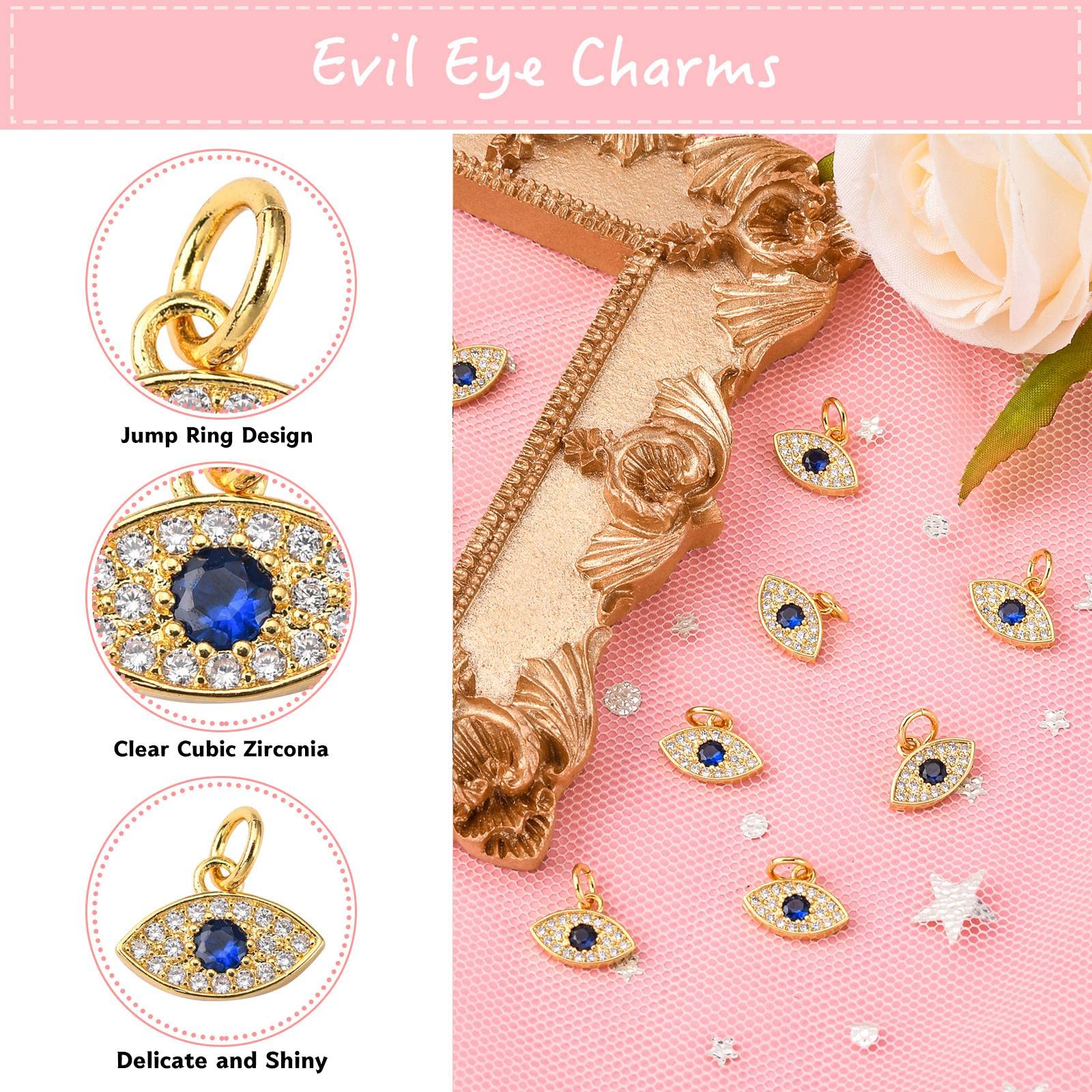 18K Gold Plated Cubic Zirconia Eye Charms - 10pcs Micro Pave CZ Stone Charms for Jewelry Making, DIY Bracelets & Necklaces - Perfect for Handmade Gifts & Boho Style Accessories