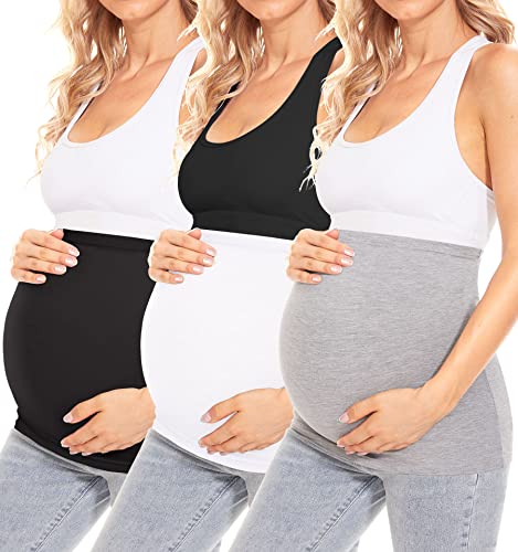 MUSIDORA Maternity Belly Band Pants Extender for Pregnant Women - Adjustable Pregnancy Bands for Jeans & Trousers (White, Black, Grey - Size M) - Comfortable Support for Work, Travel & Everyday Wear