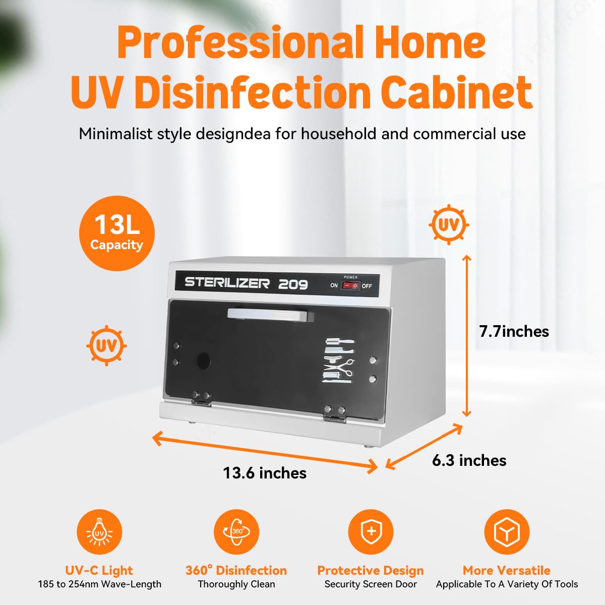 Premium 13L Large Capacity Cleaning Cabinet with UV Sterilization - Organize & Store Nail Tools, Metal Tools & Cleaning Supplies - Perfect for Salons, Workshops & Home Use - Black
