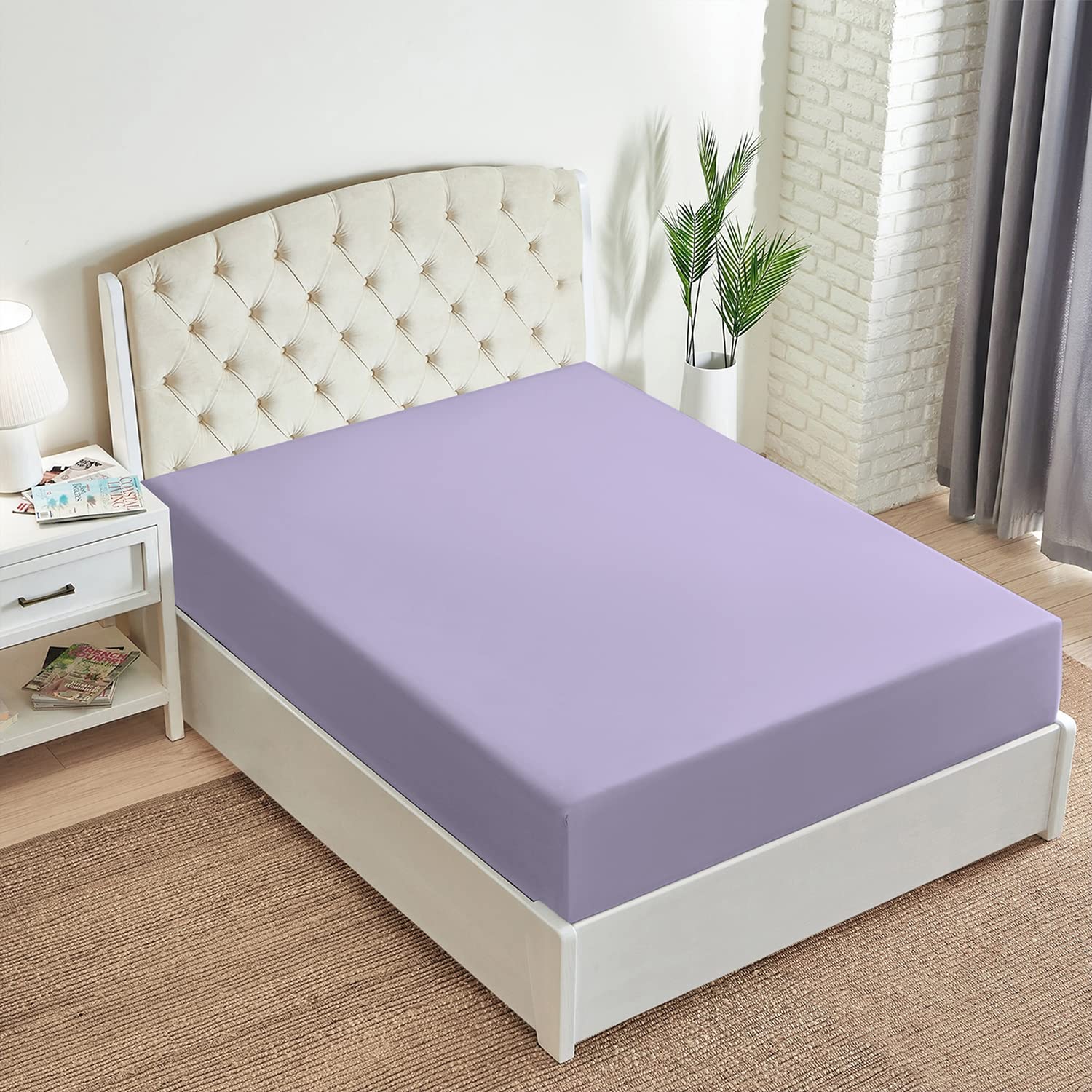 Mellanni King Size Fitted Sheet - Ultra Soft & Cooling Bed Sheet with 16 Inch Deep Pocket - Wrinkle, Fade & Stain Resistant - 1 PC (King, Violet) - Perfect for Master Bedroom, Guest Room & Vacation Homes