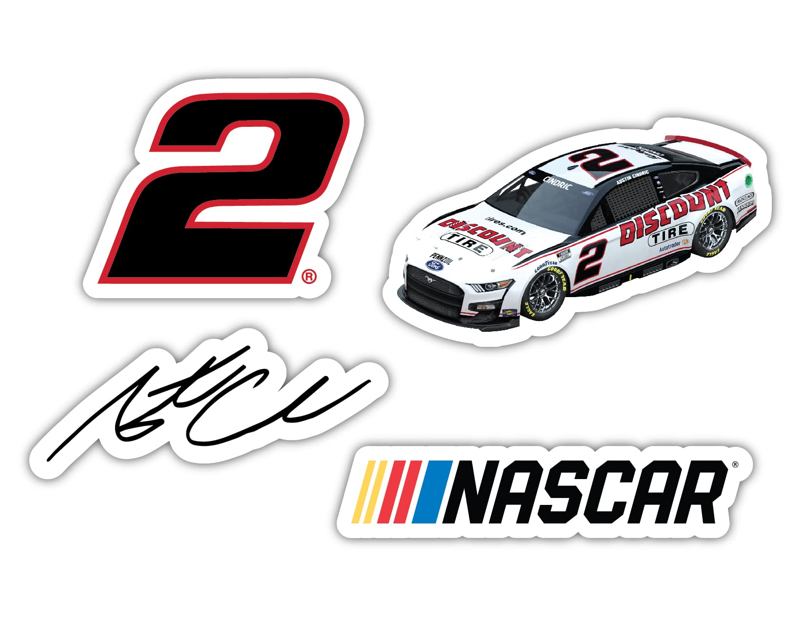 Austin Cindric #2 NASCAR Cup Series 4-Pack Laser Cut Decals - Perfect for Cars, Laptops, and DIY Projects