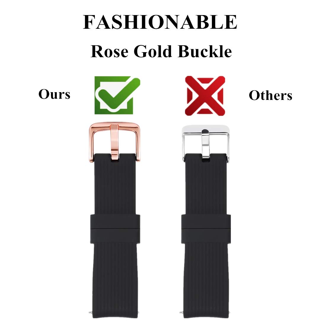 20mm Silicone Replacement Watch Band Compatible with Samsung Galaxy Watch 42mm - Rose Gold Buckle for Women & Men (Purple) | Durable Strap for Workout, Running & Daily Wear