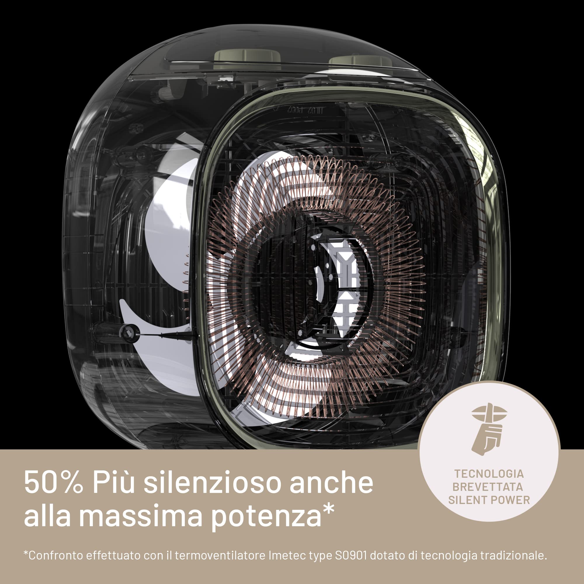 Imetec Silent Power Pure - Ultra Quiet Fan Heater with Ionizer, Auto Shut-Off Timer & Adjustable Temperature (2100W) - 4 Functions for Home, Office & Bedroom Use - Energy Efficient Space Heater with Frost Protection