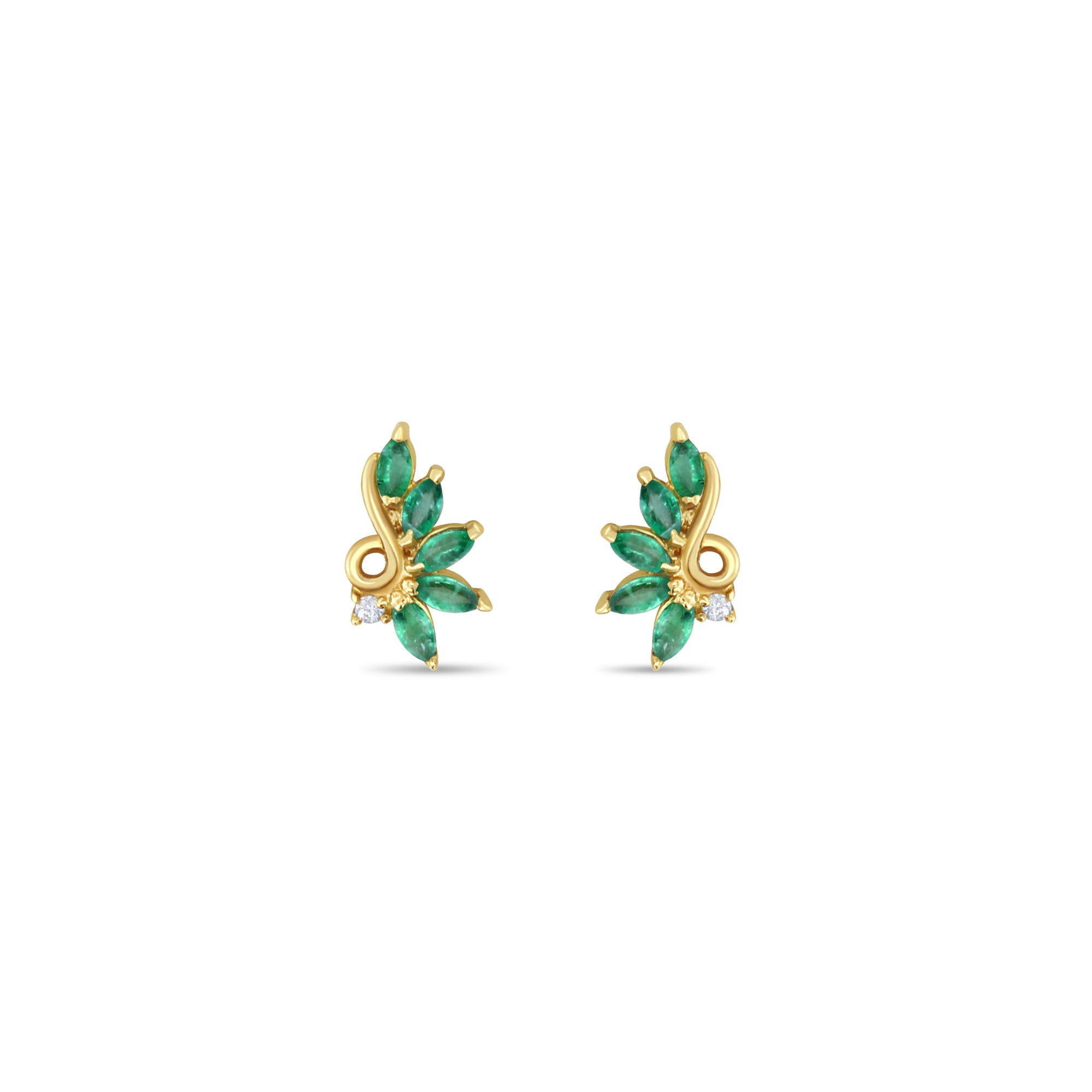 14K Yellow Gold Marquise Emerald & Diamond Stud Earrings for Women - Elegant Jewelry Gift for Wedding, Anniversary & Special Occasions