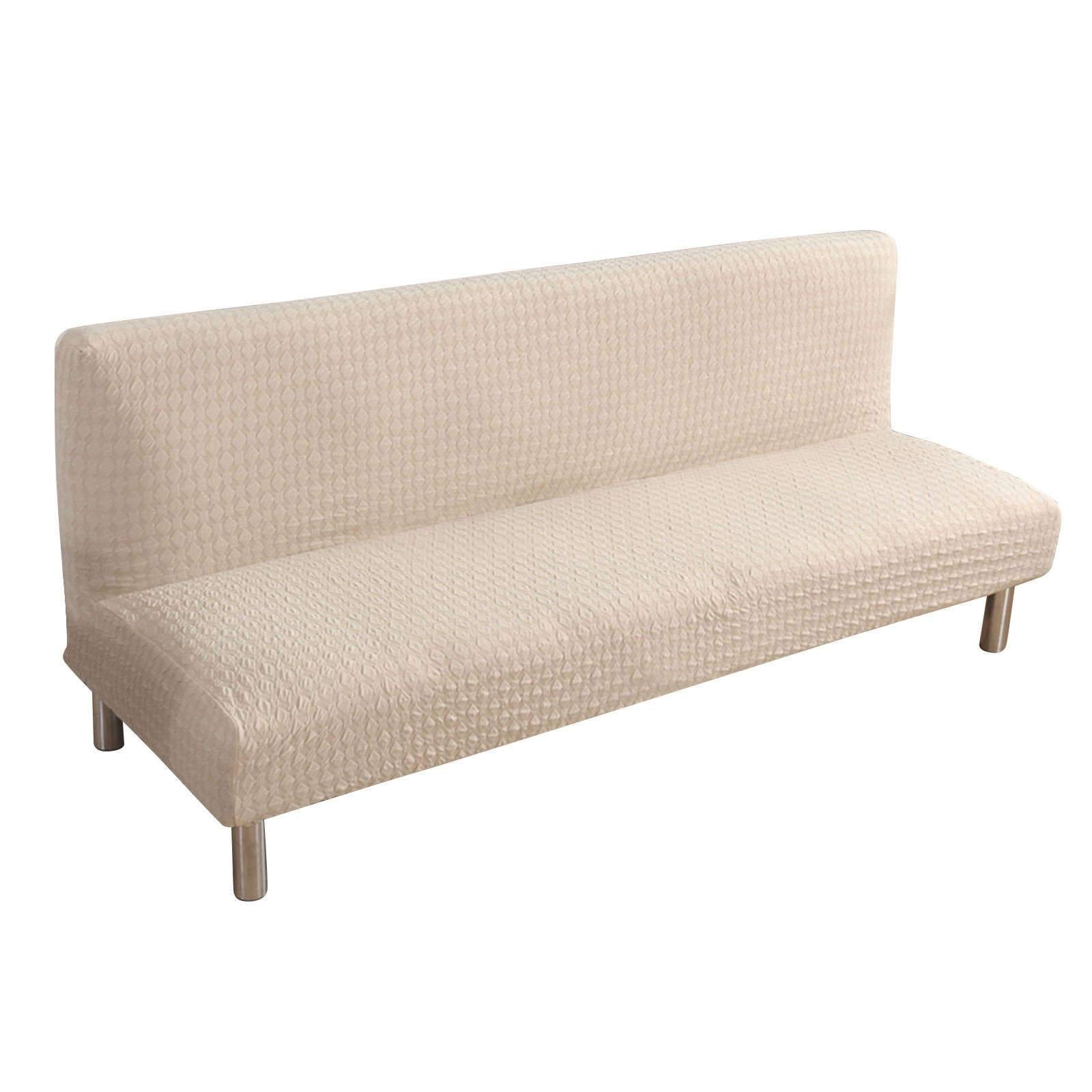 Stretch Armless Sofa Slipcover - Non-Slip Futon Cover Furniture Protector for Sofa Bed & Folding Couch (Beige) | Perfect for Small Spaces, Apartments & Dorm Rooms
