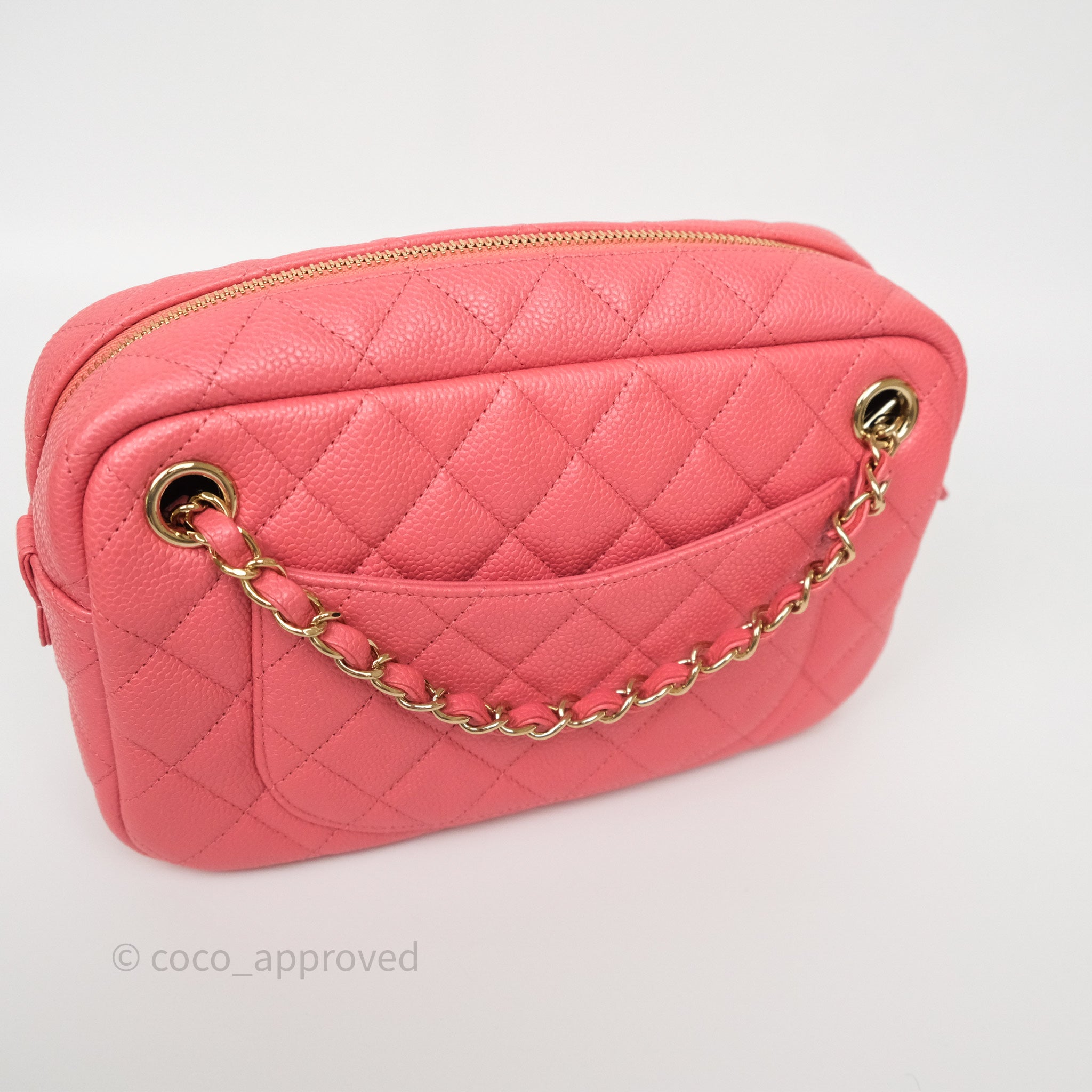Chanel Quilted Pink Shiny Caviar Camera Bag with Gold Hardware - Luxury Crossbody Bag for Women, Perfect for Date Night & Special Occasions